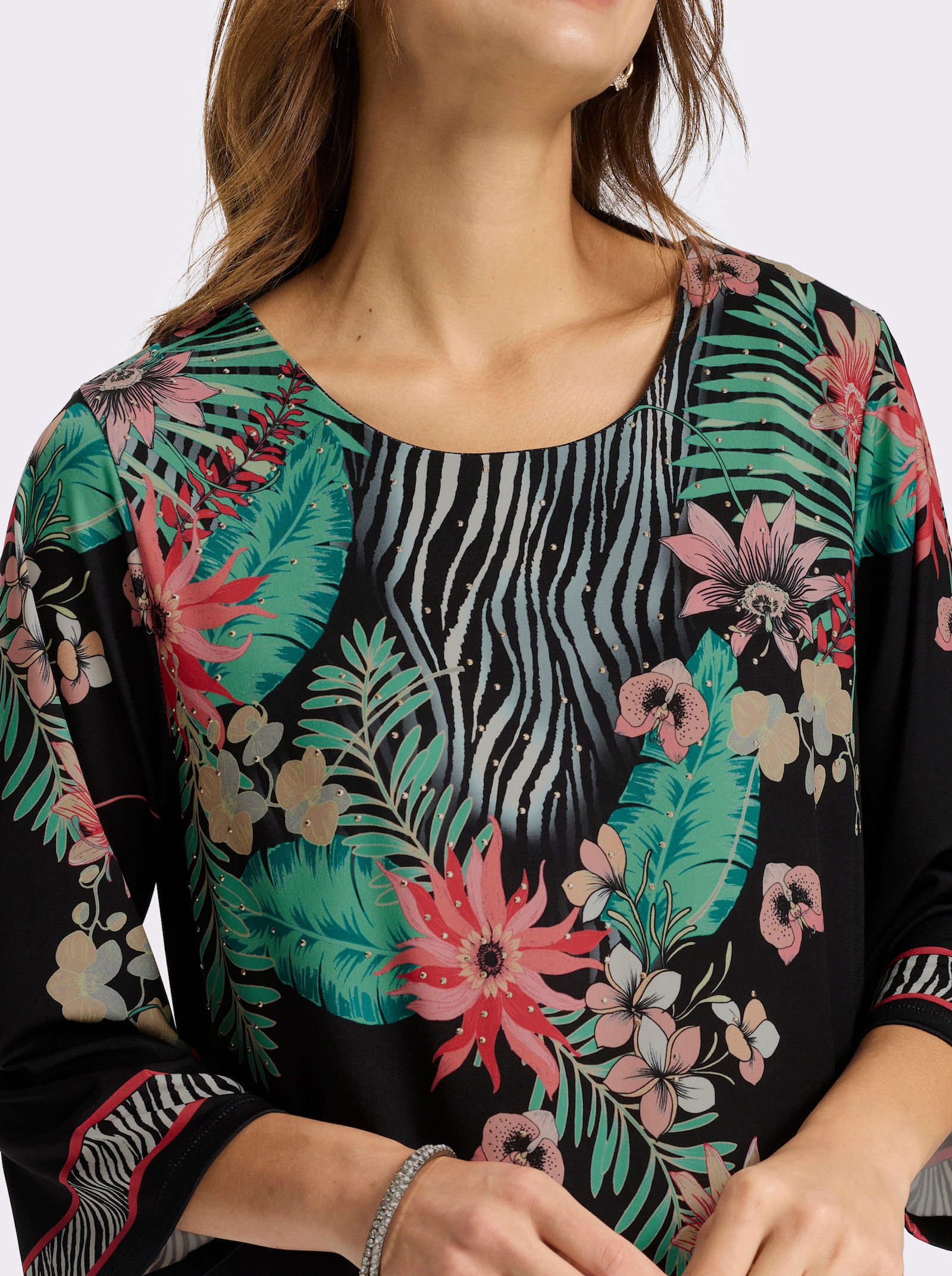 Tunikashirt mit Pailletten - schwarz-flamingo-bedruckt