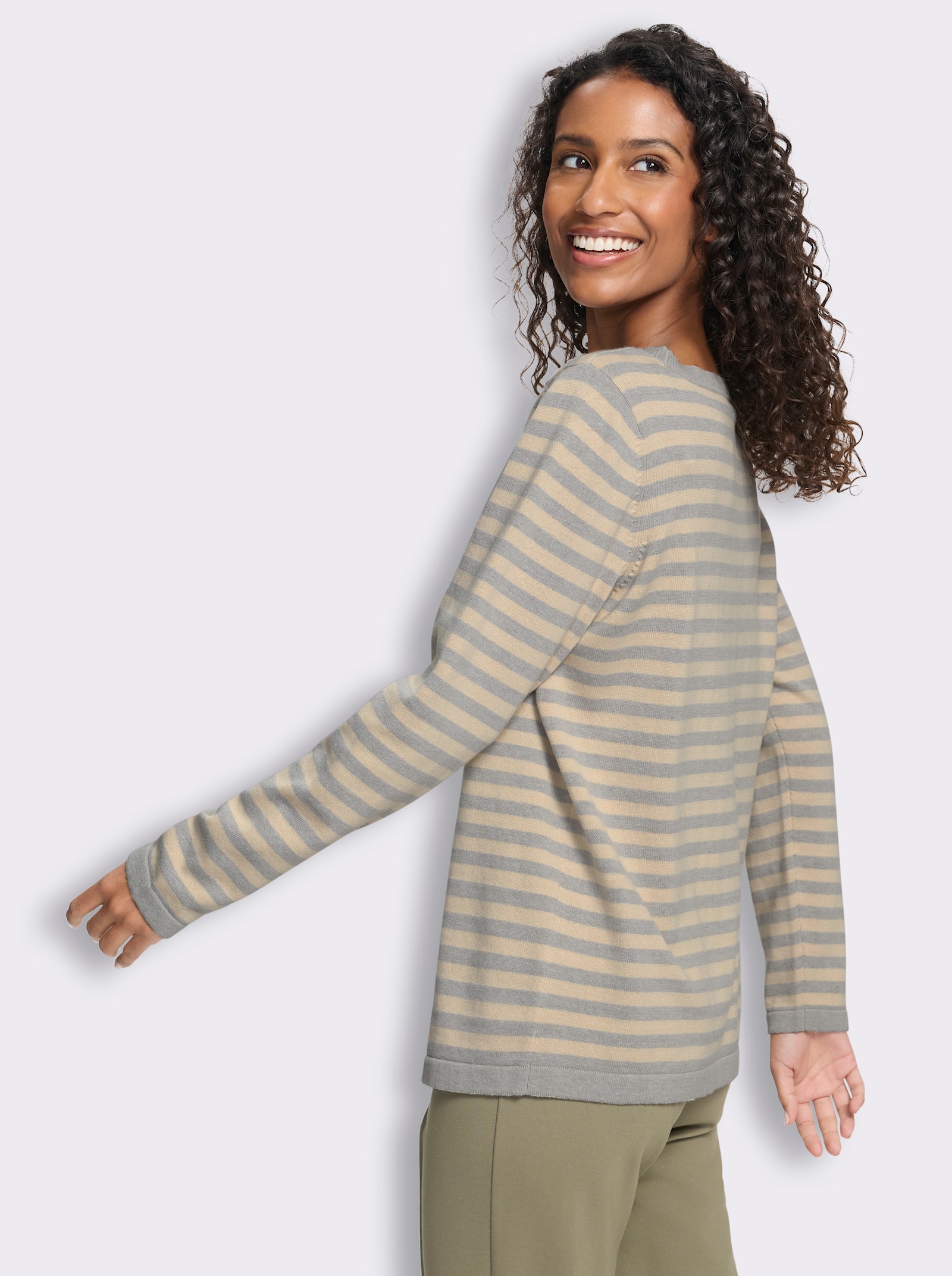 heine Feinstrickpullover mit Ringelstreifen - steingrau-sand-geringelt
