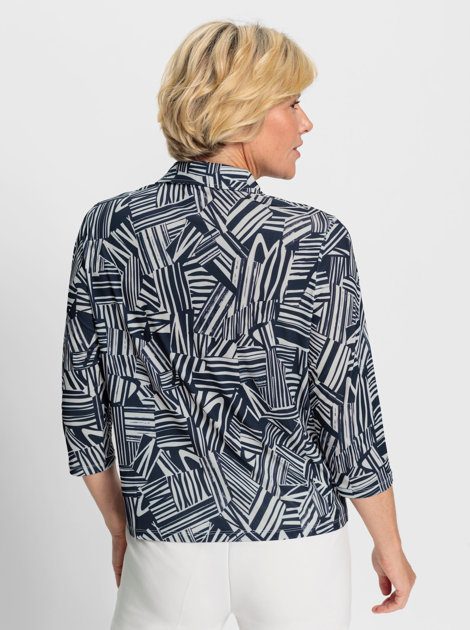 Poloshirt im Grafik-Dessin - marine-ecru-bedruckt