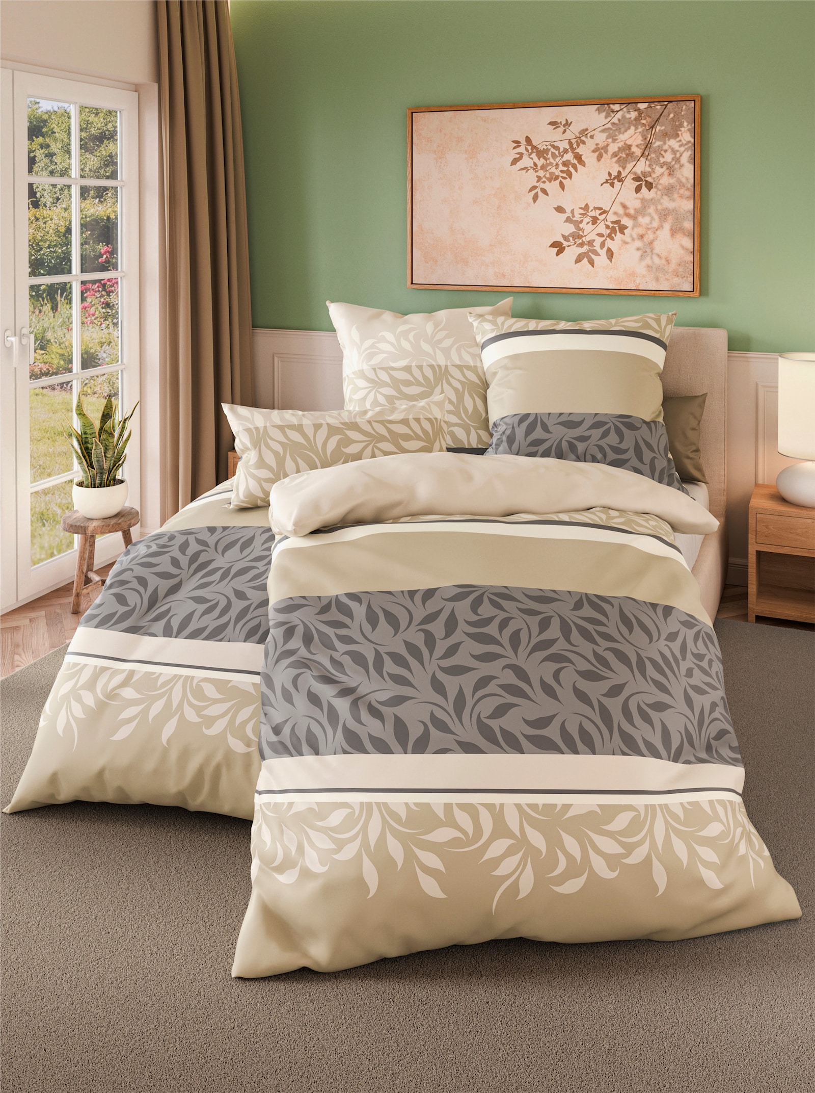 wäschepur Bettwäsche - beige-grau-bedruckt