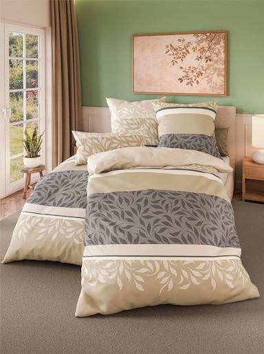 wäschepur Bettwäsche - beige-grau-bedruckt