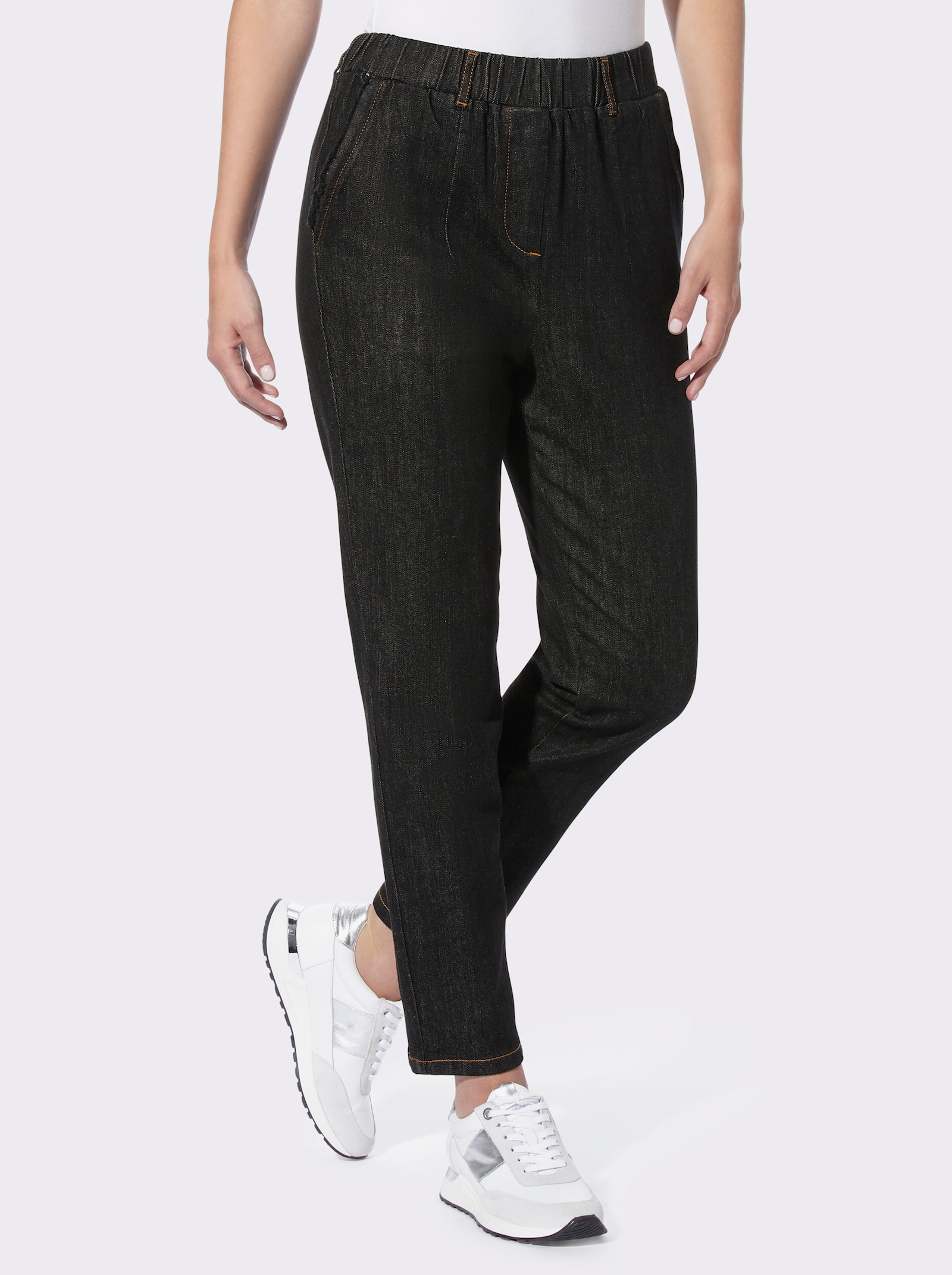 heine Stretchjeans met franjes aan de zakken - black denim