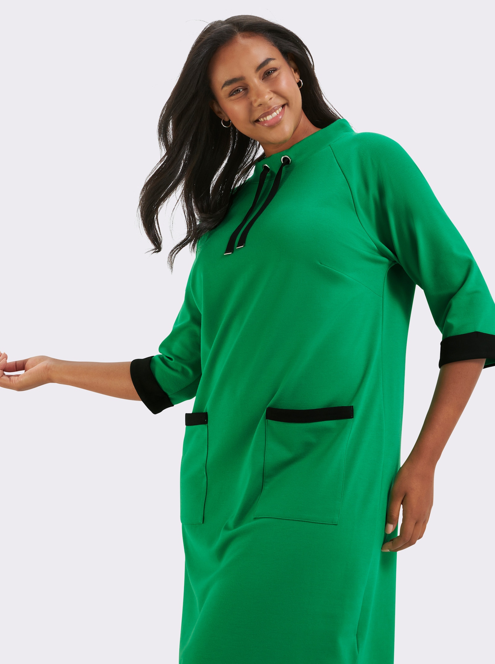 Jerseykleid mit Kontrast-Akzenten - grasgrün