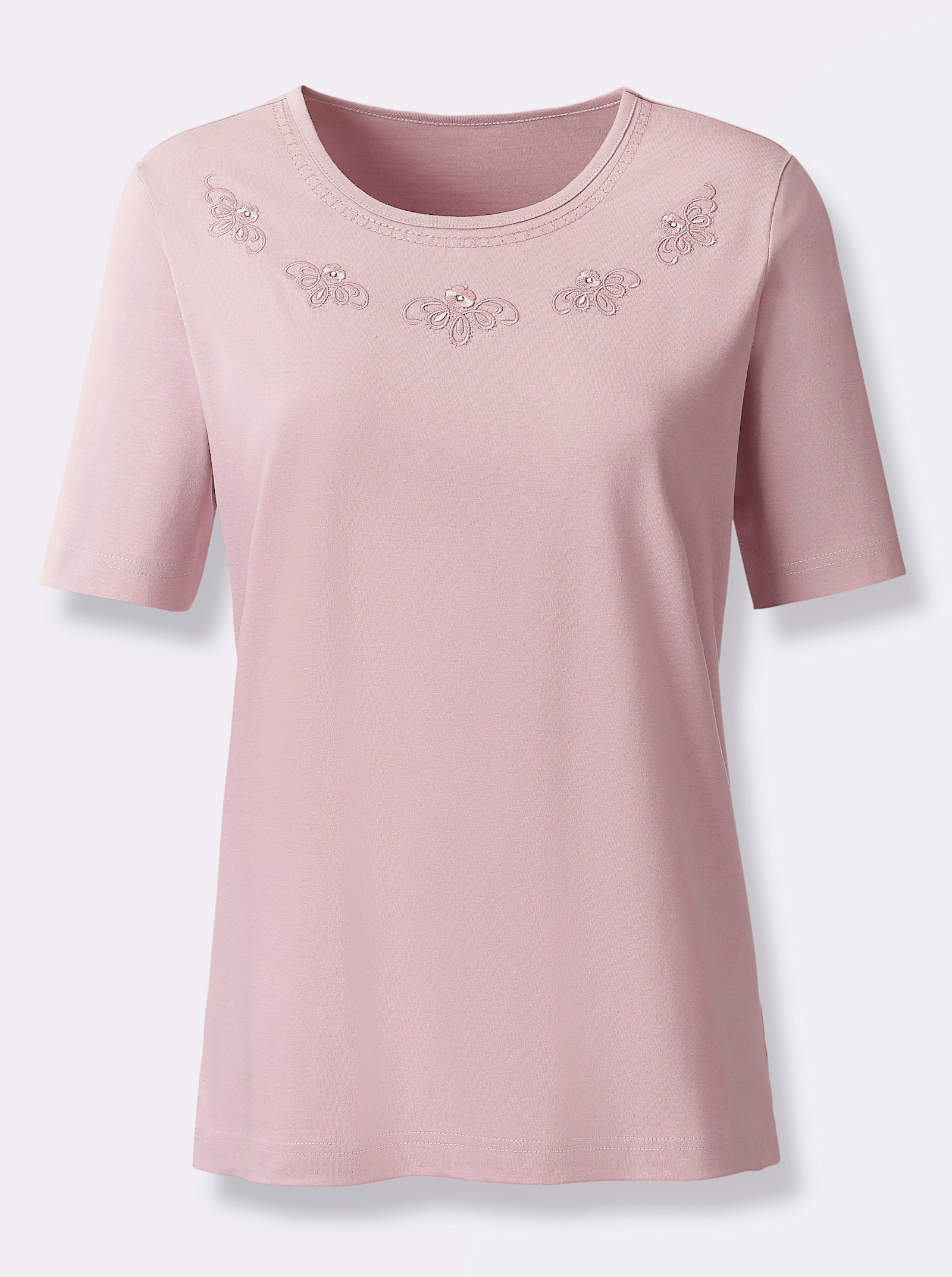 Kurzarmshirt mit Glitzersteinchen - rosé