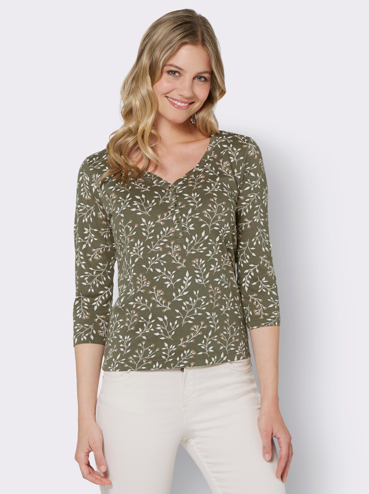 Print-Shirt - khaki-ecru-bedruckt