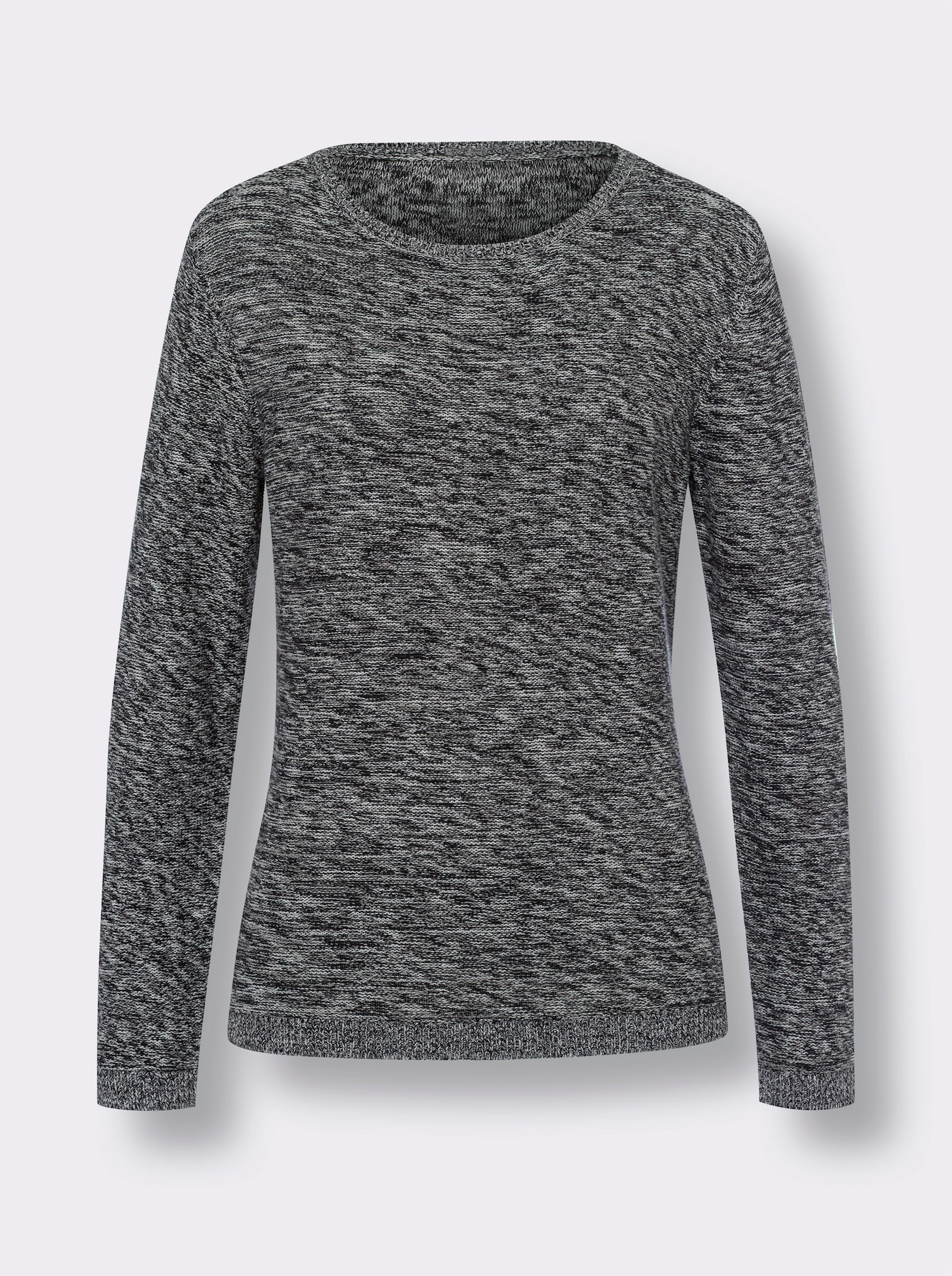 Svetr s kulatým výstřihem z čisté bavlny - černá-ecru-melír