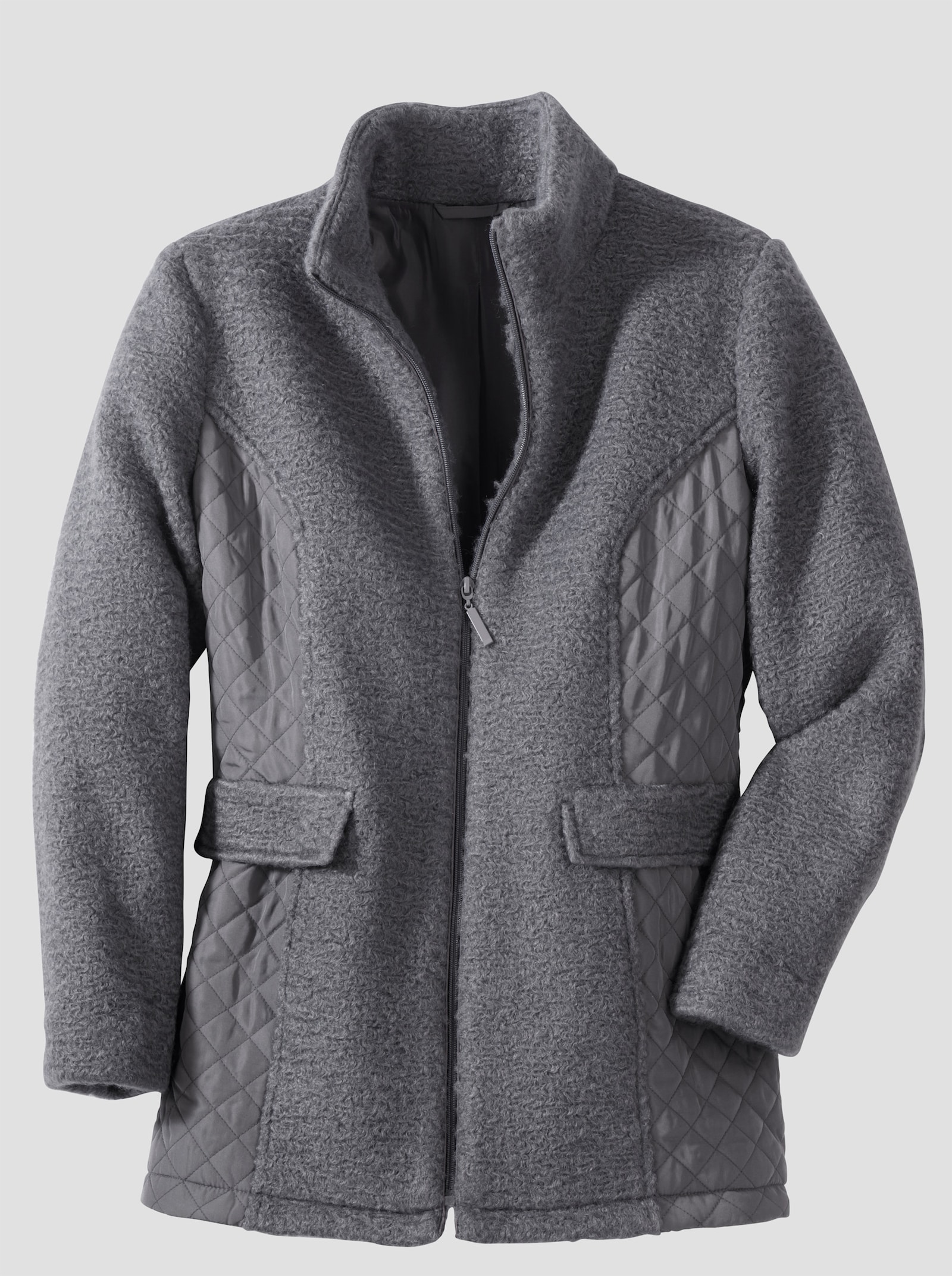 Boucléjacke mit gesteppten Einsätzen - anthrazit