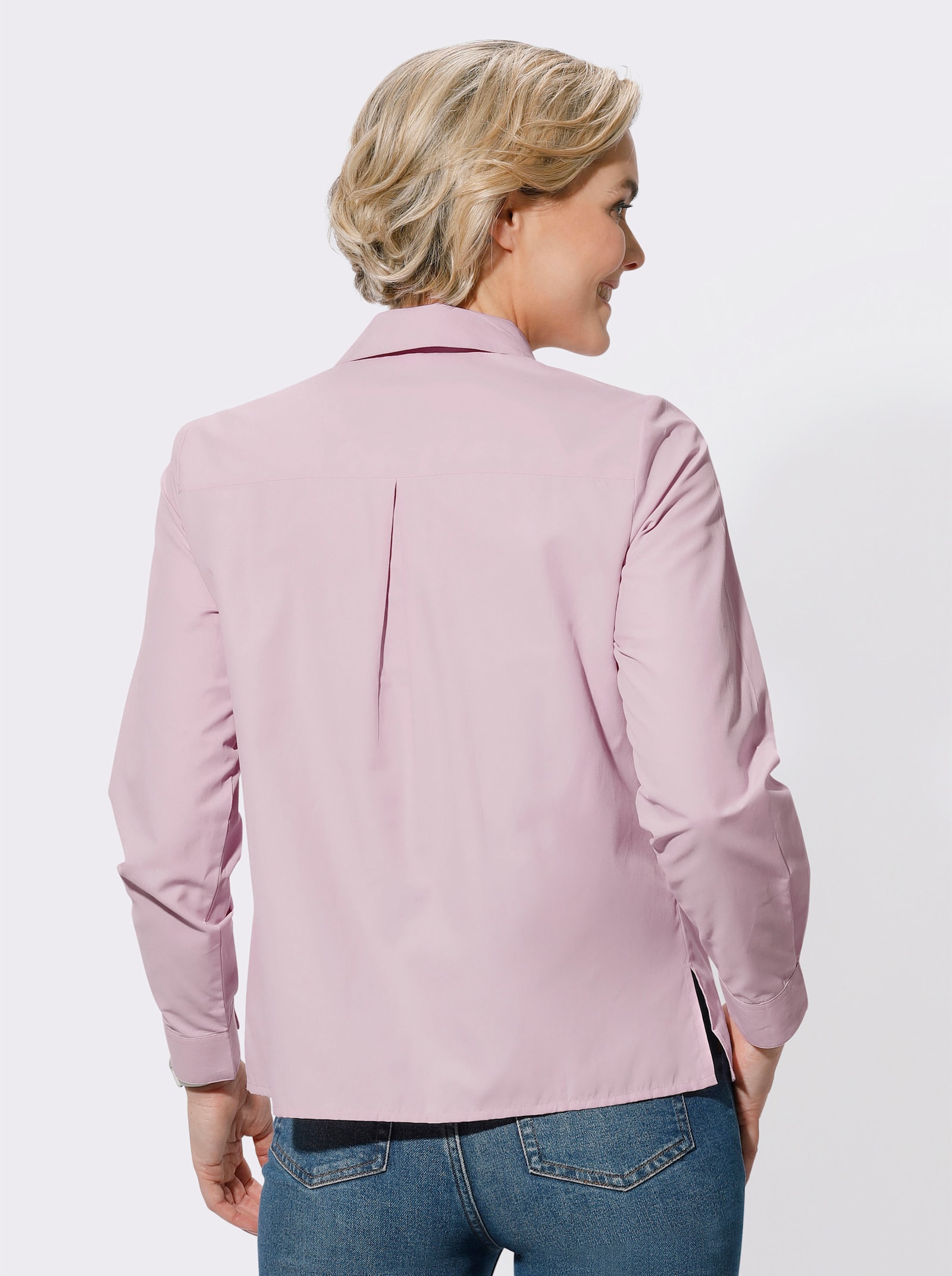 Langarm-Bluse mit Seitenschlitzen - rosé