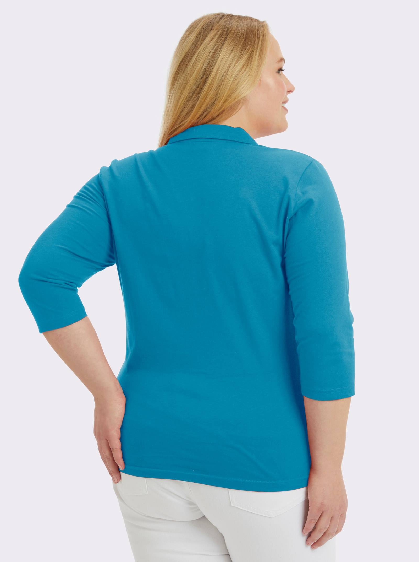 Poloshirt mit langer Knopfleiste - aqua