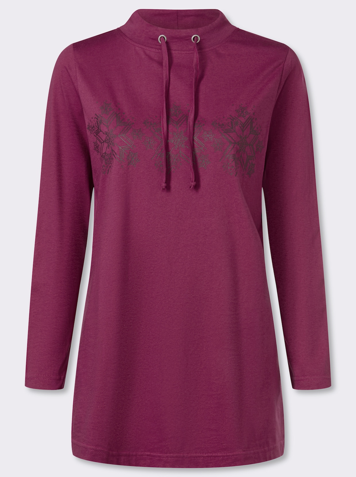 Lang shirt met sneeuwvlokkenprint - malve/bordeaux