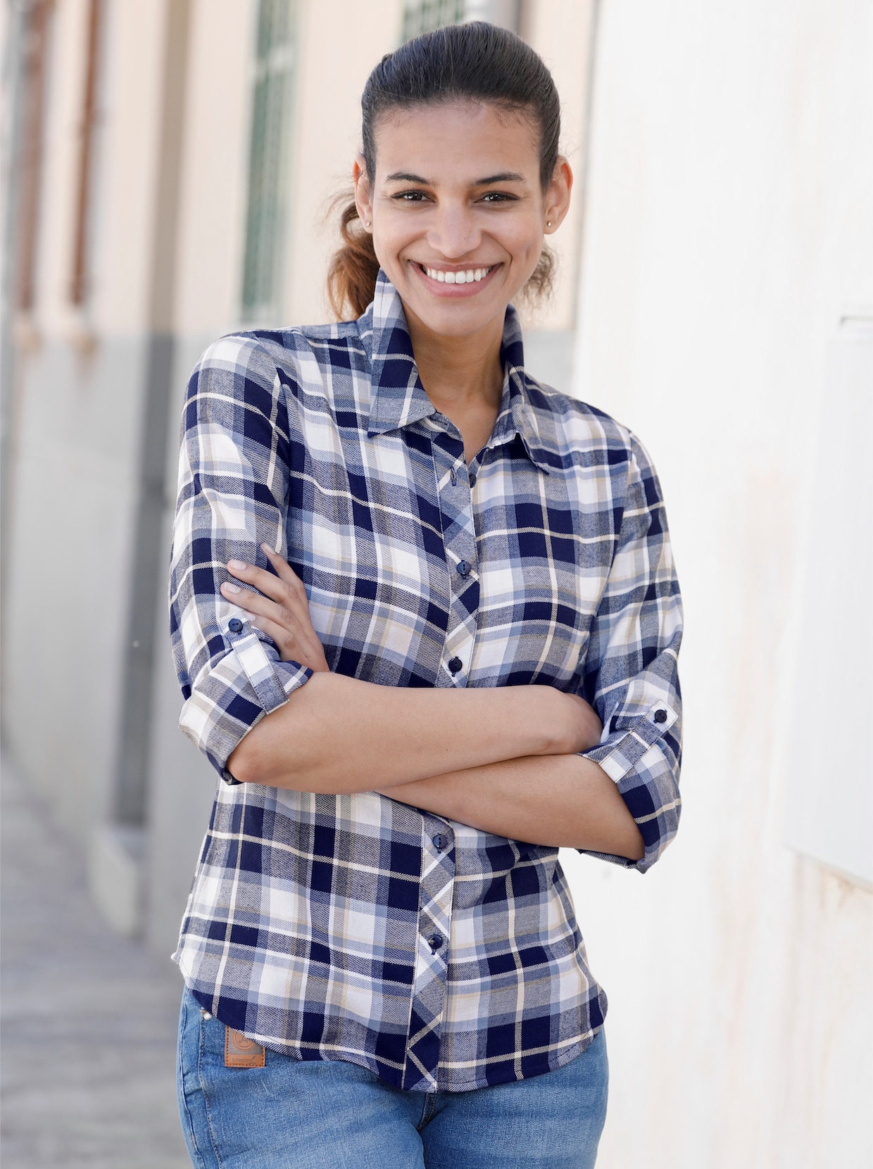 Blouse - marine/steengrijs geruit