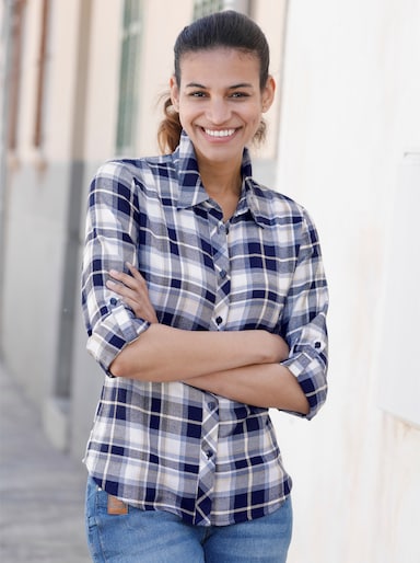 Blouse - marine/steengrijs geruit