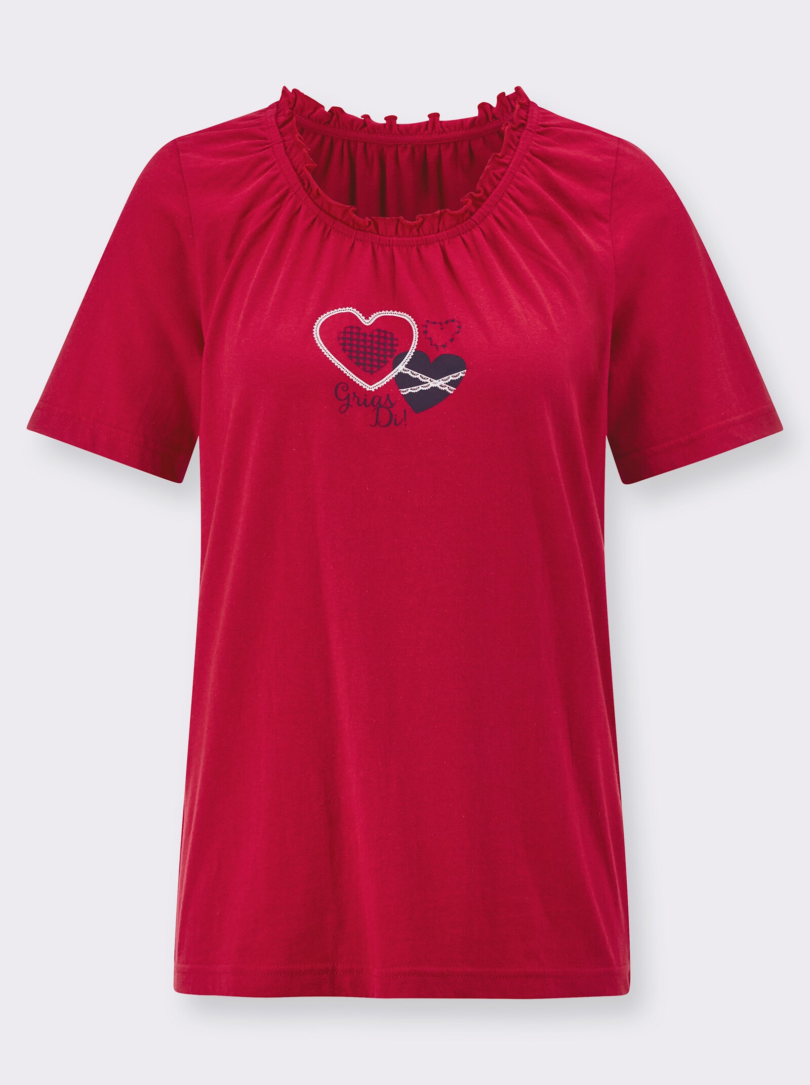 Folkloreshirt met rimpeling - rood/marine