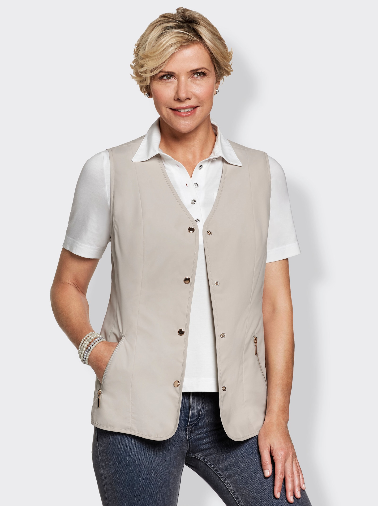 Weste in Microfaser-Qualität, goldfarbene Druckknöpfe - naturstein