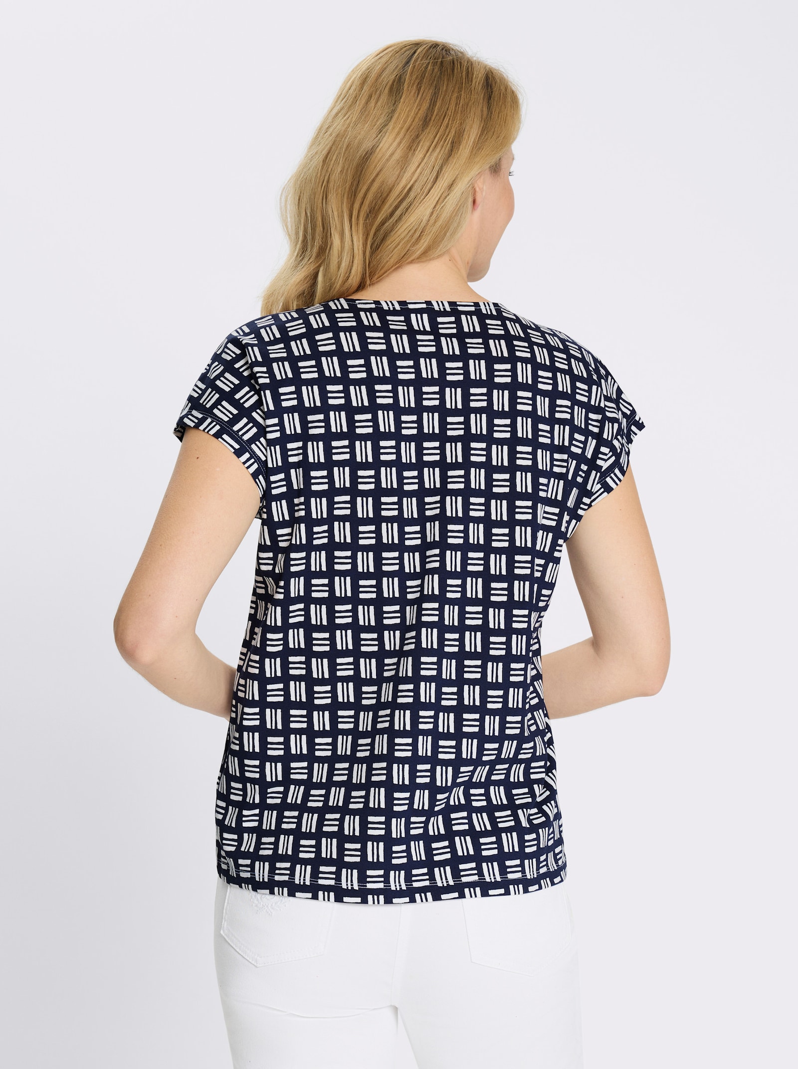 Kurzarmshirt im Allover-Druckmuster - marine-ecru-bedruckt