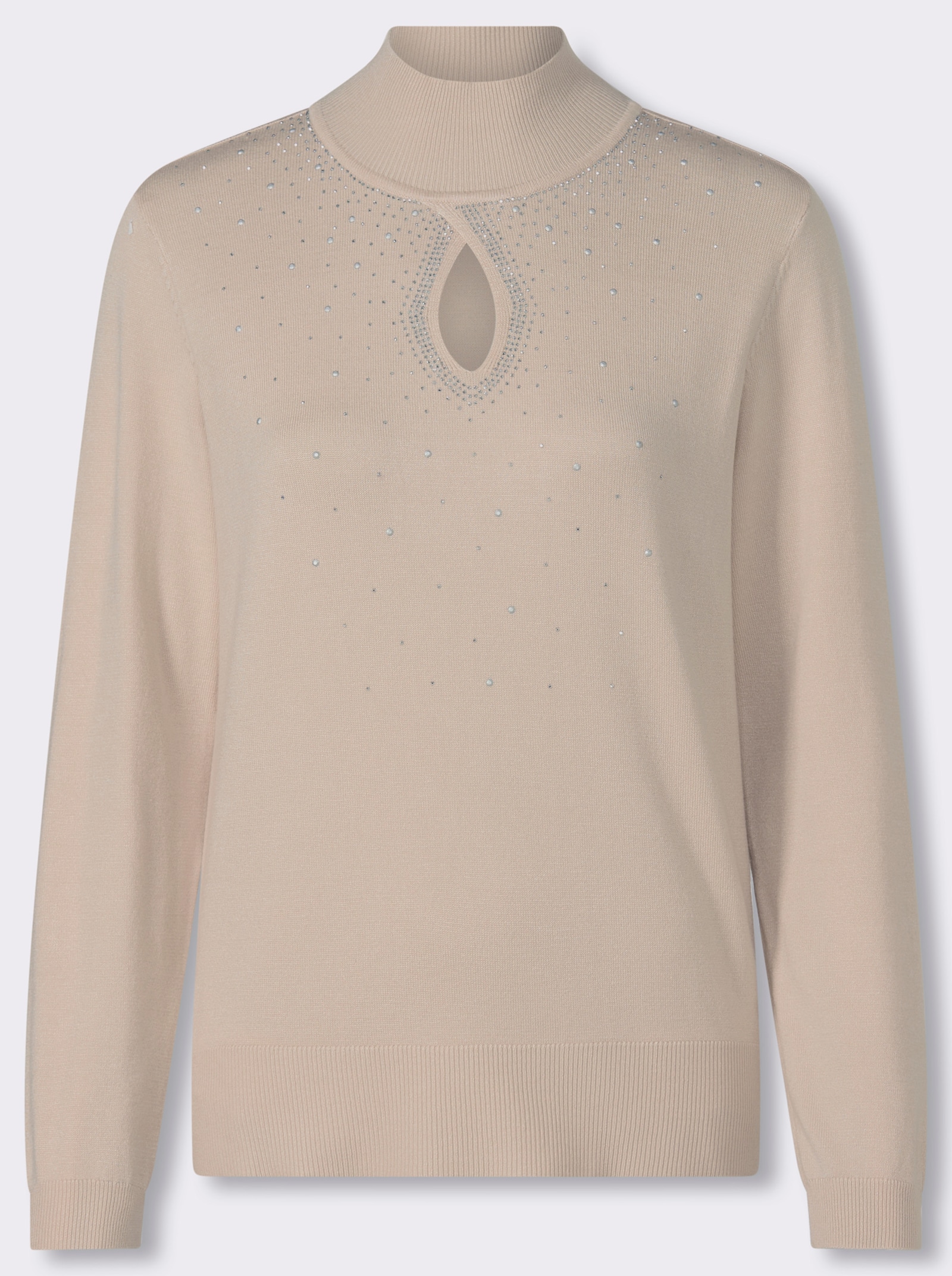 Stehkragenpullover mit Tropfen-Ausschnitt - elfenbein