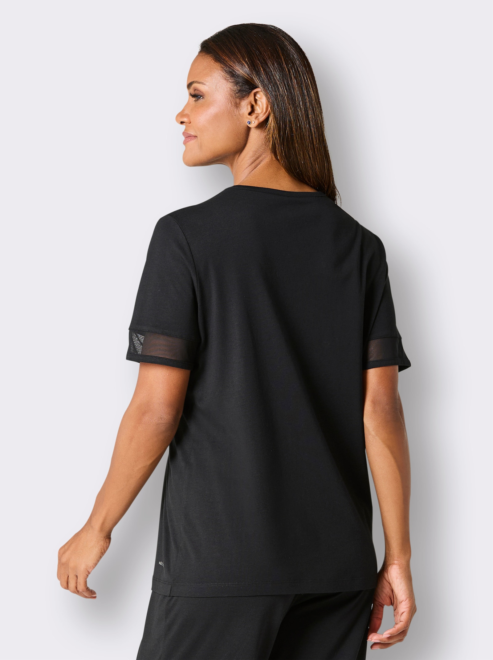 wäschepur Schlafanzugshirt mit V-Ausschnitt - schwarz
