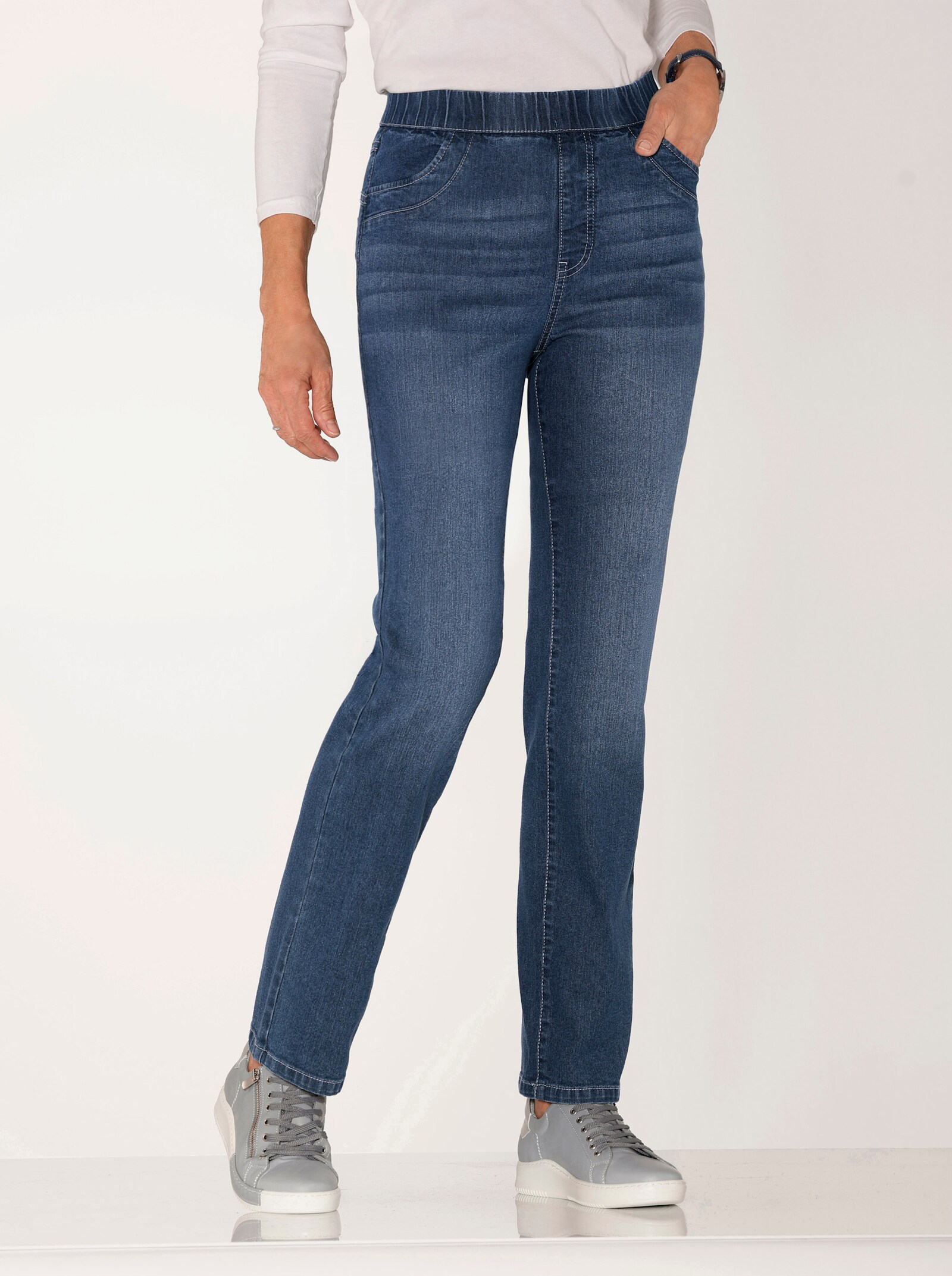Schlupfjeans mit geradem Bein - blue-stone-washed