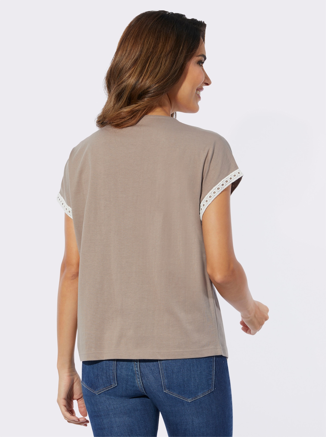 V-Shirt - taupe-ecru-bedruckt