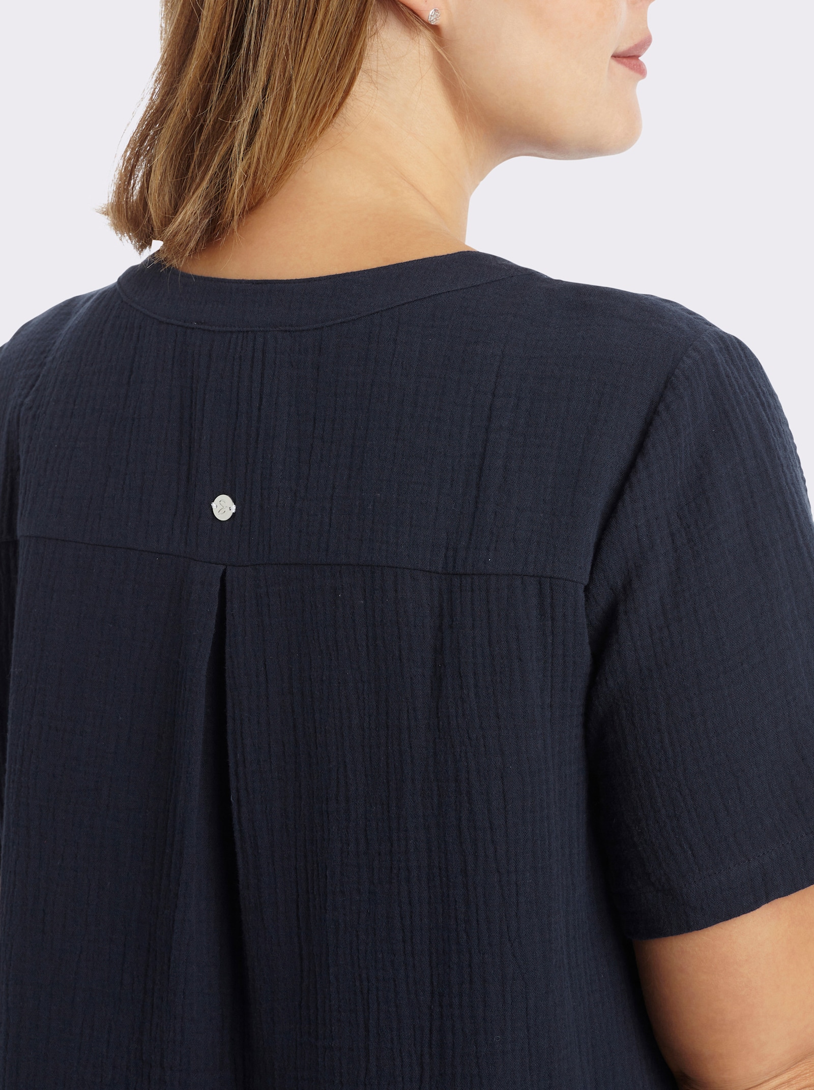 sheego Baumwollkleid mit V-Ausschnitt und Knopfleiste - tiefblau