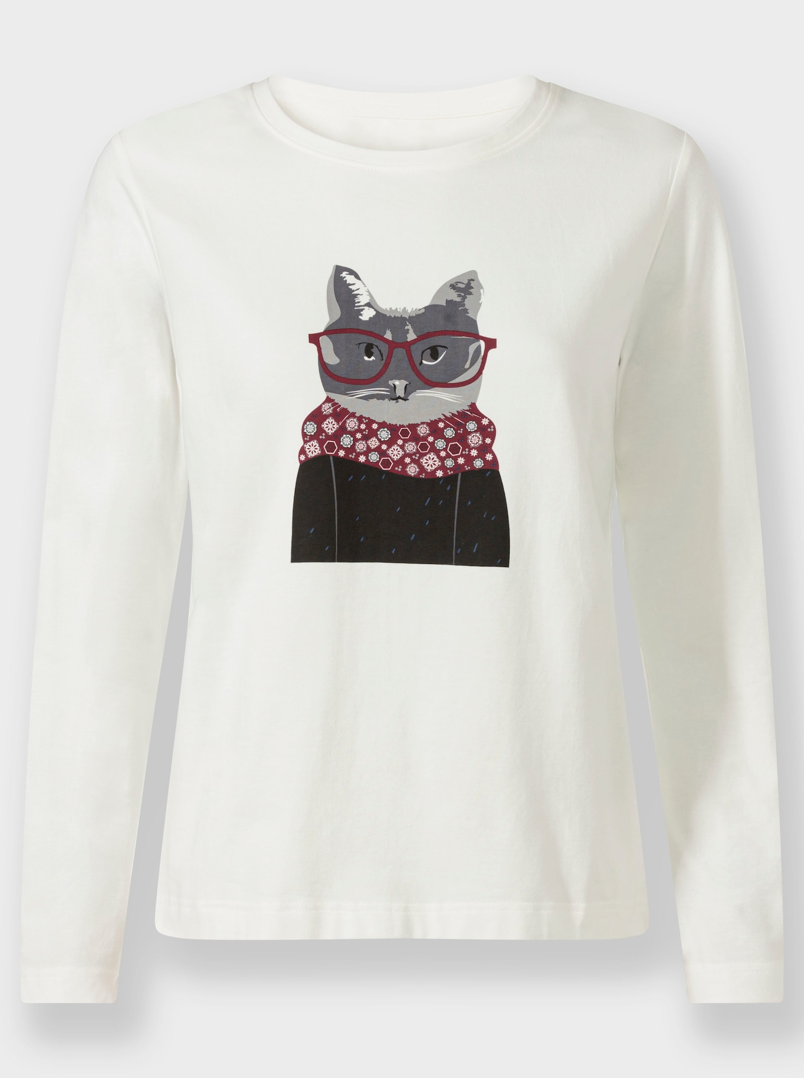  Langarmshirt mit Katzen-Motiv - ecru