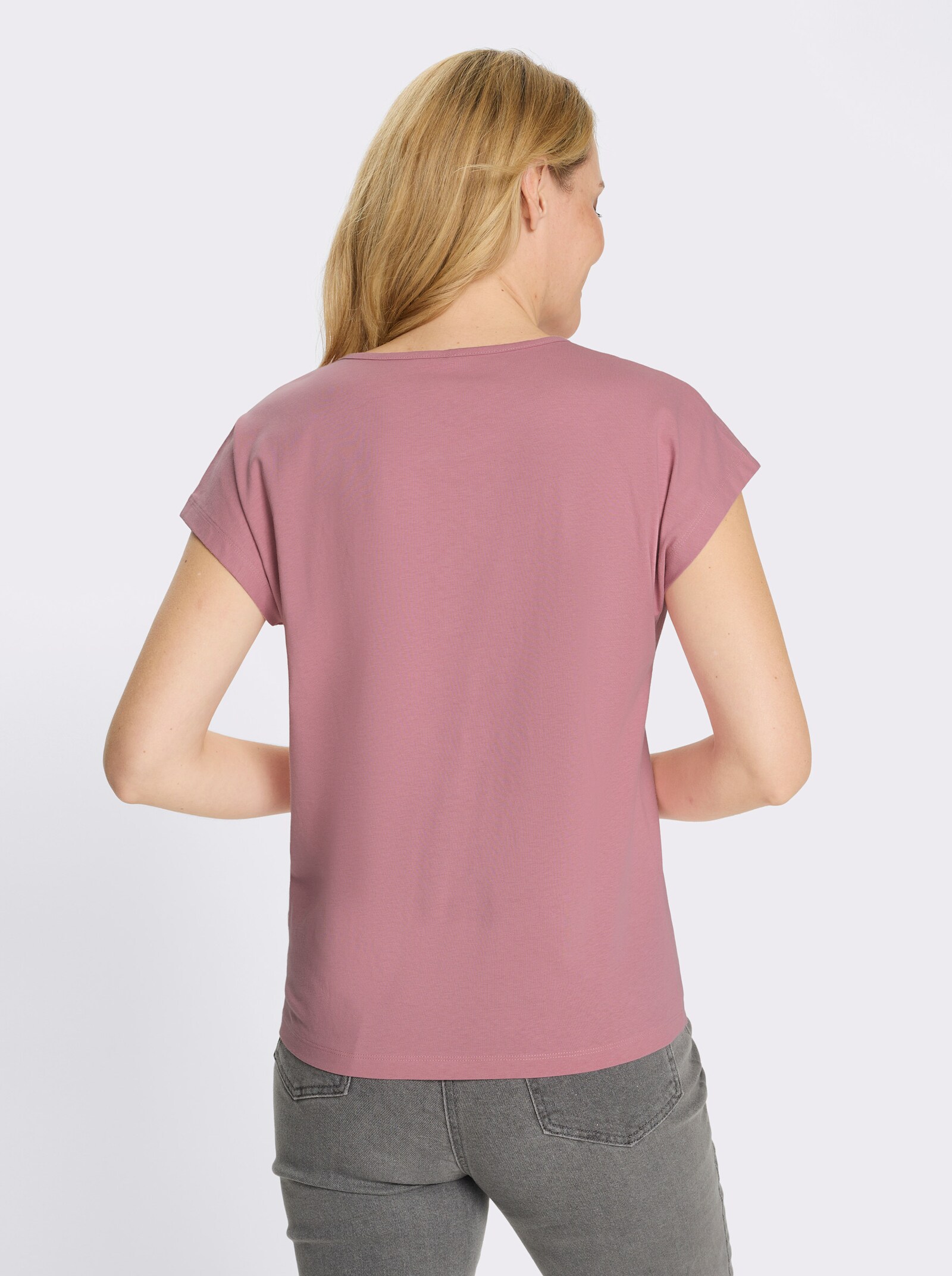 Rundhalsshirt mit platziertem Druck - altrosa-magenta-bedruckt