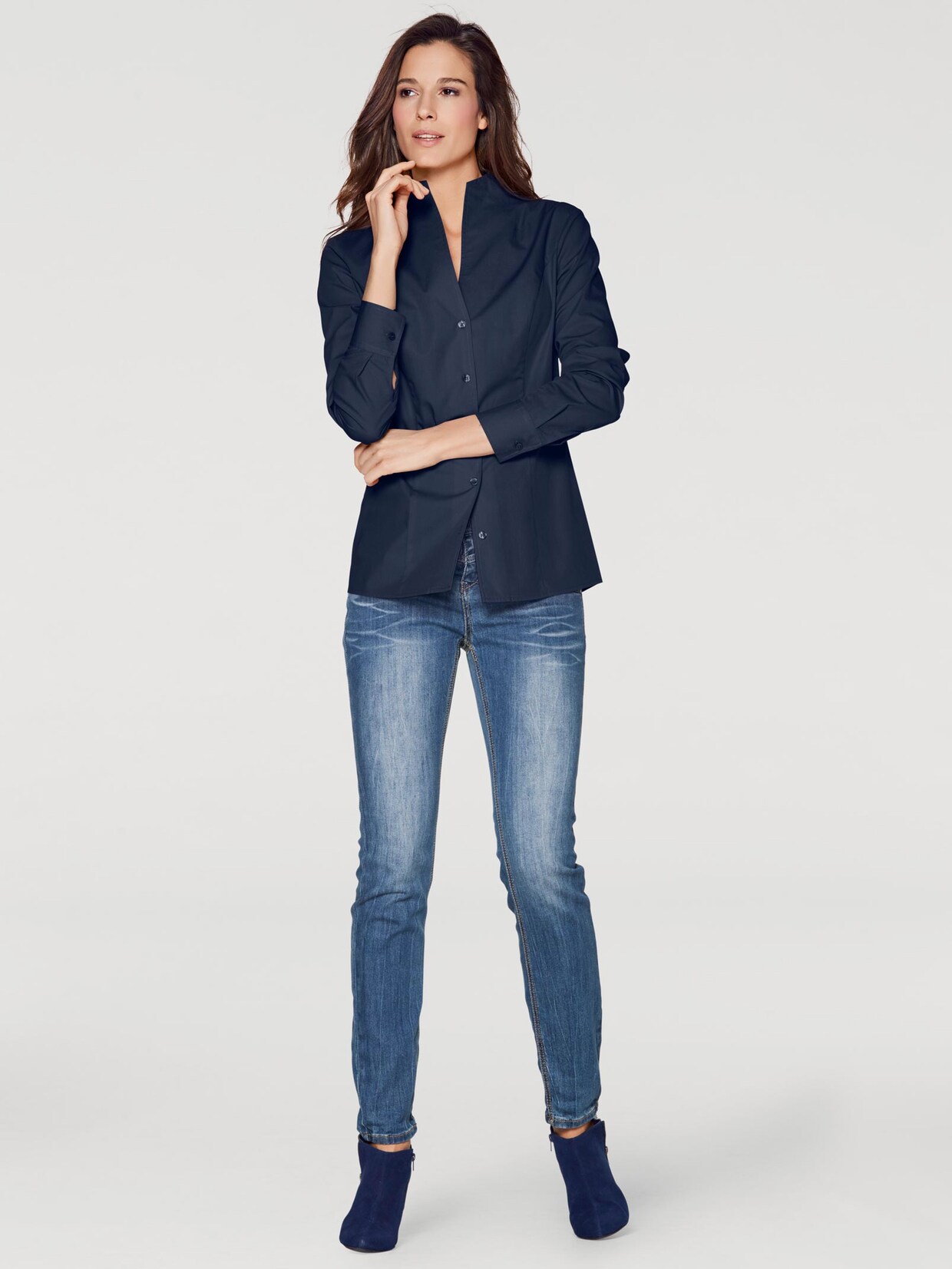 Ashley Brooke Stehkragen-Bluse - marine