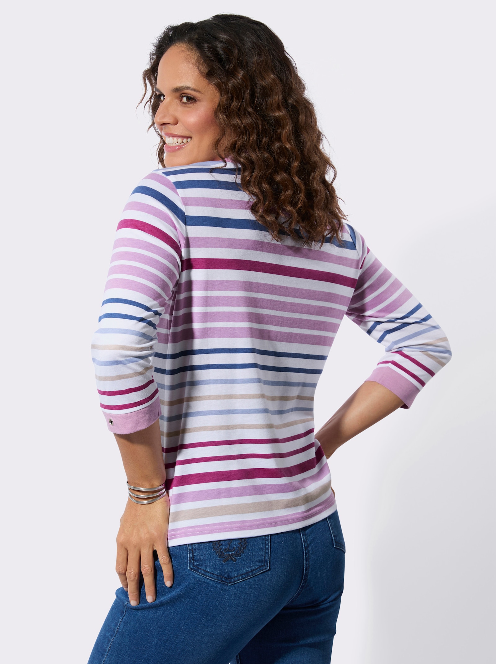 Poloshirt mit Ringel-Druck - orchidee-weiss-geringelt