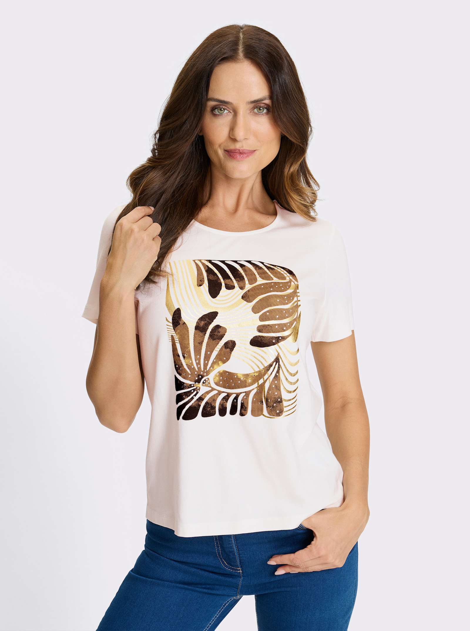 heine Kurzarmshirt mit Ziersteinen - ecru