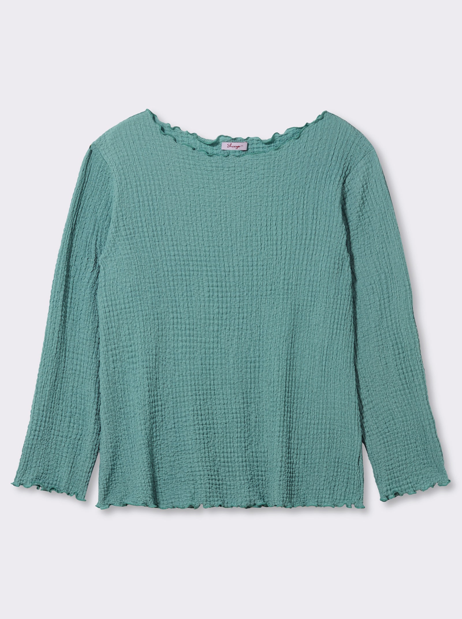 sheego Langarmshirt aus stretchiger Smok-Qualität - salbei