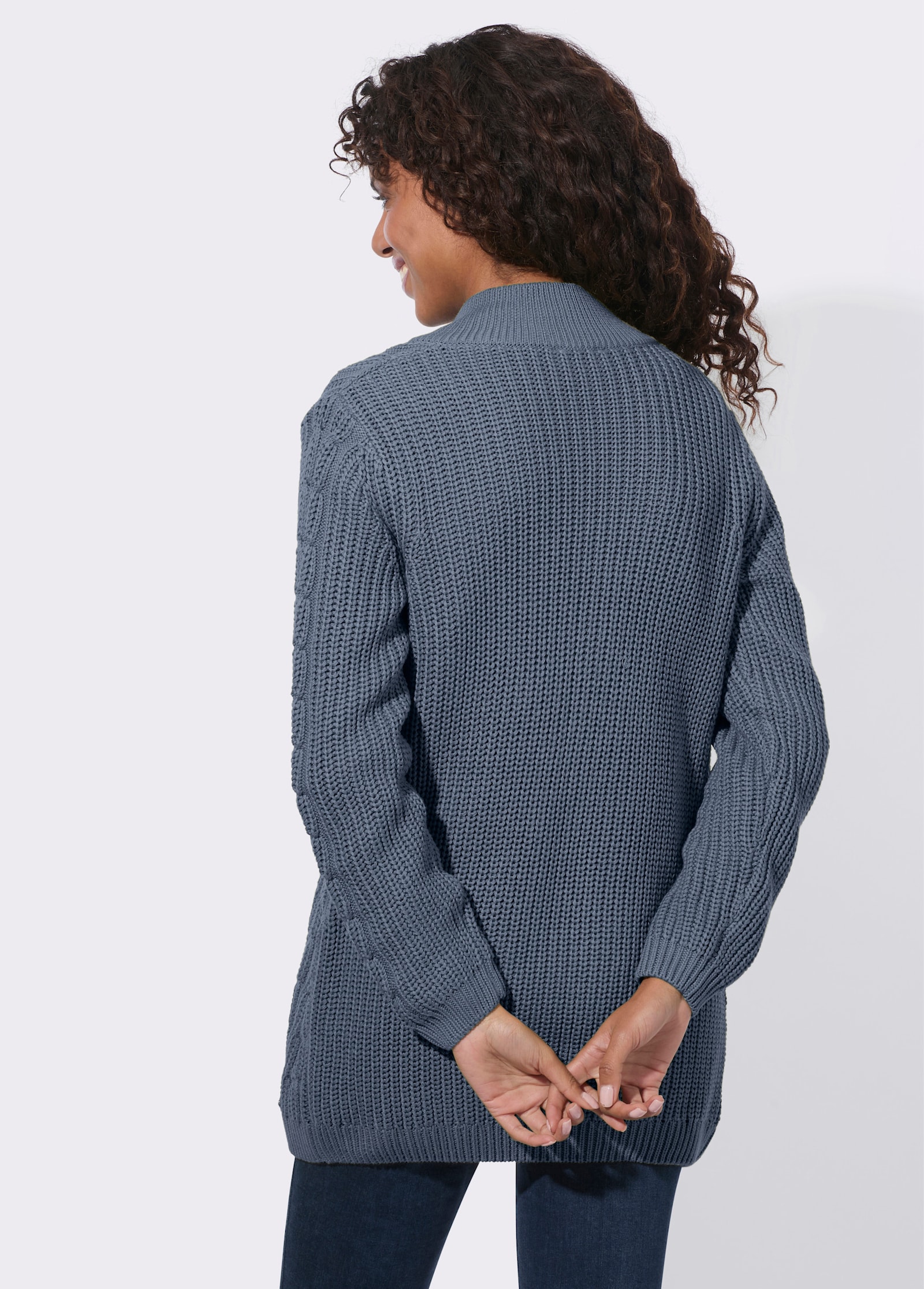  Longstrickjacke mit Zopfmuster - rauchblau