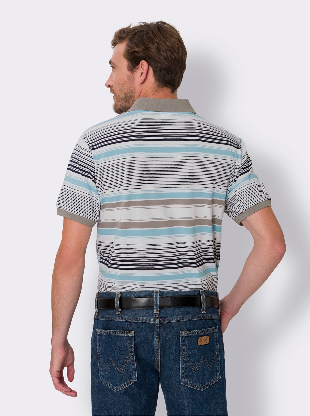 Kurzarm-Poloshirt - weiss-grau-geringelt
