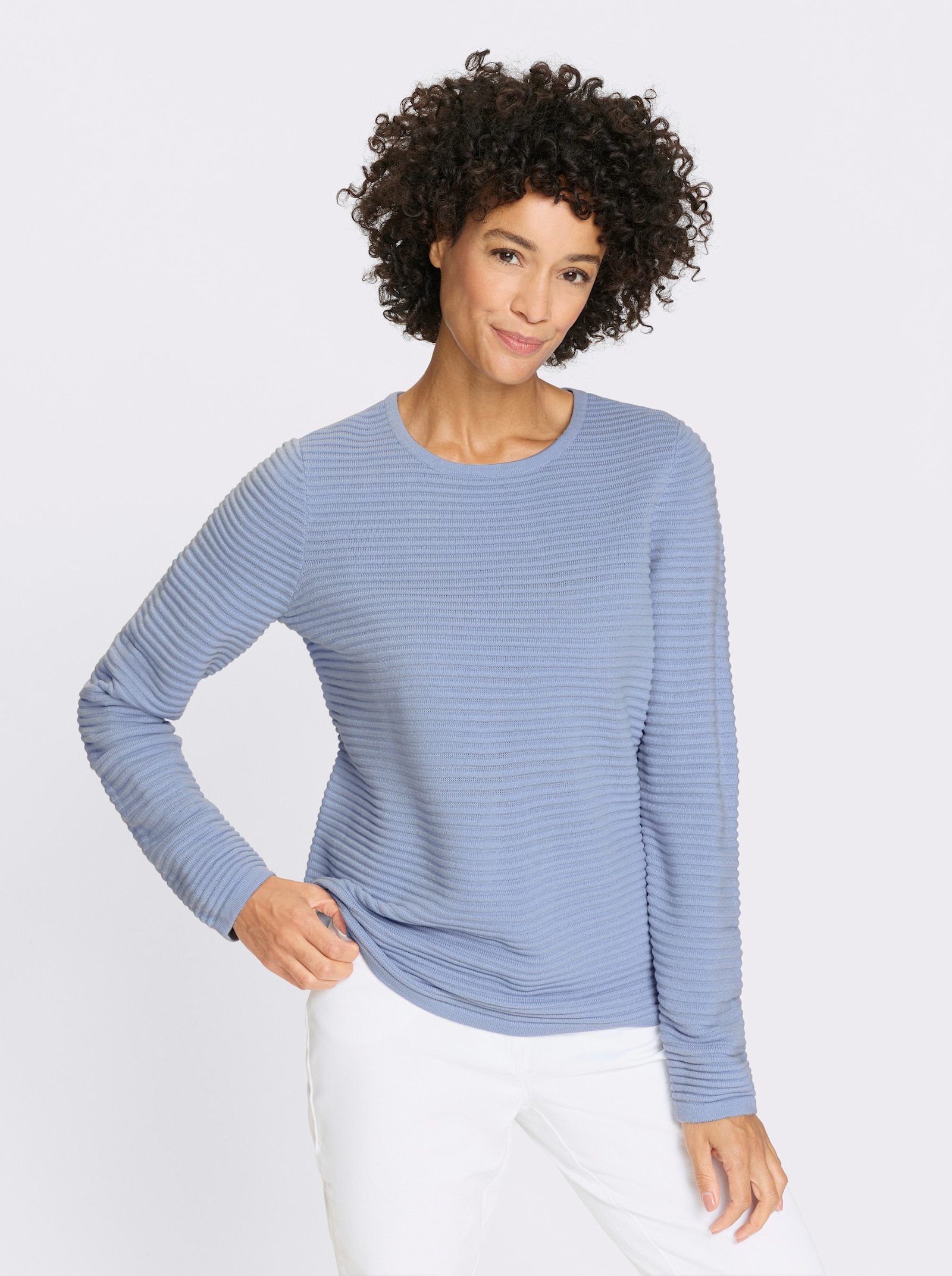 Langarm-Pullover in Rippen-Optik - bleu