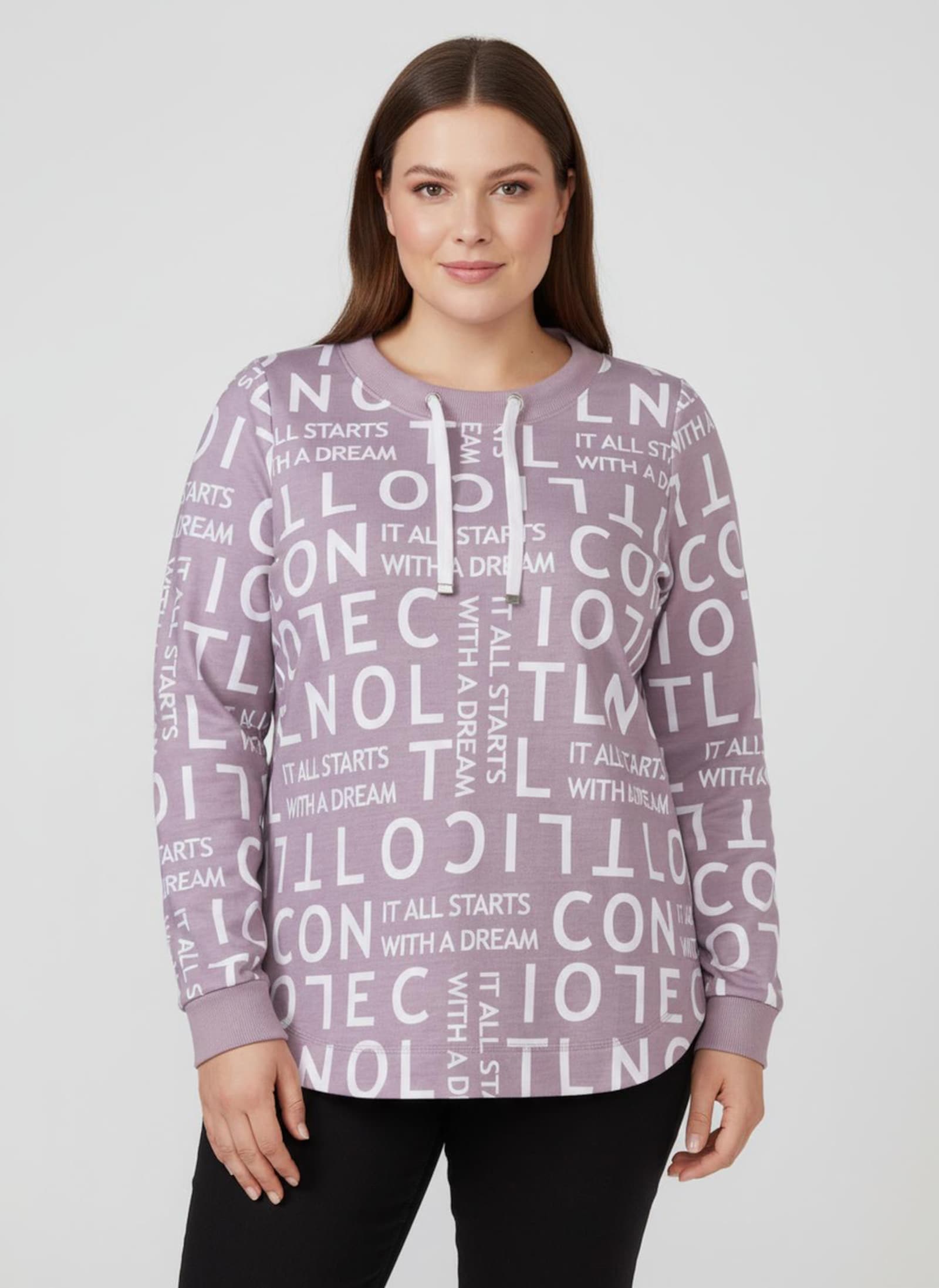 Longsweatshirt mit Lettering-Druck - mauve-weiß-gemustert