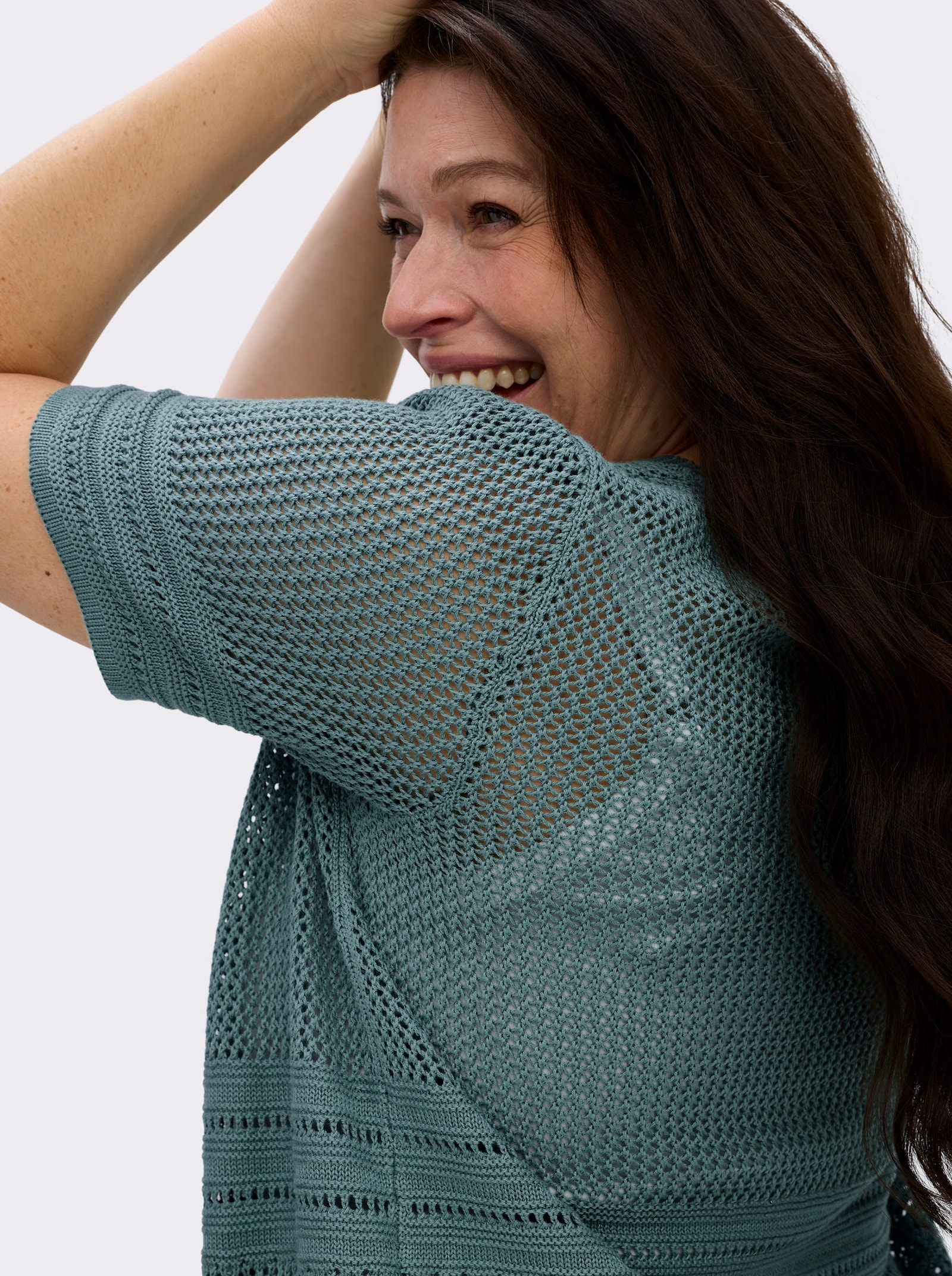 Strickjacke in Ajourstrick - jade