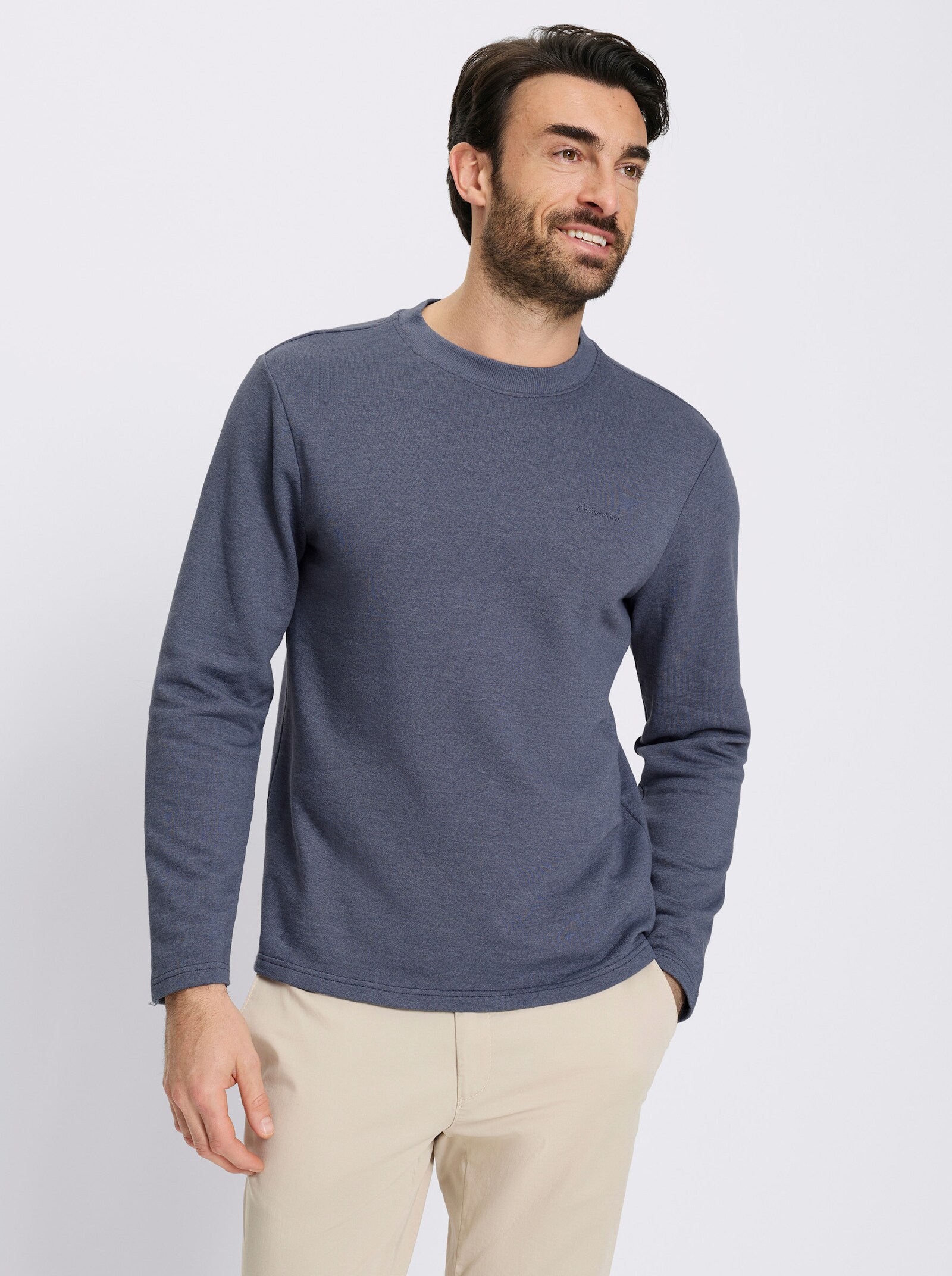 Catamaran Langarmshirt mit Logo-Stickerei - jeansblau-meliert