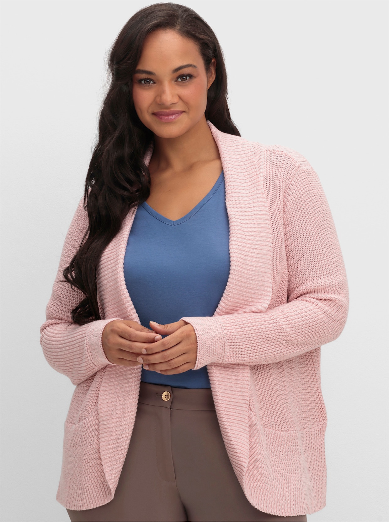 Strickjacke mit Schalkragen - rosenquarz-meliert