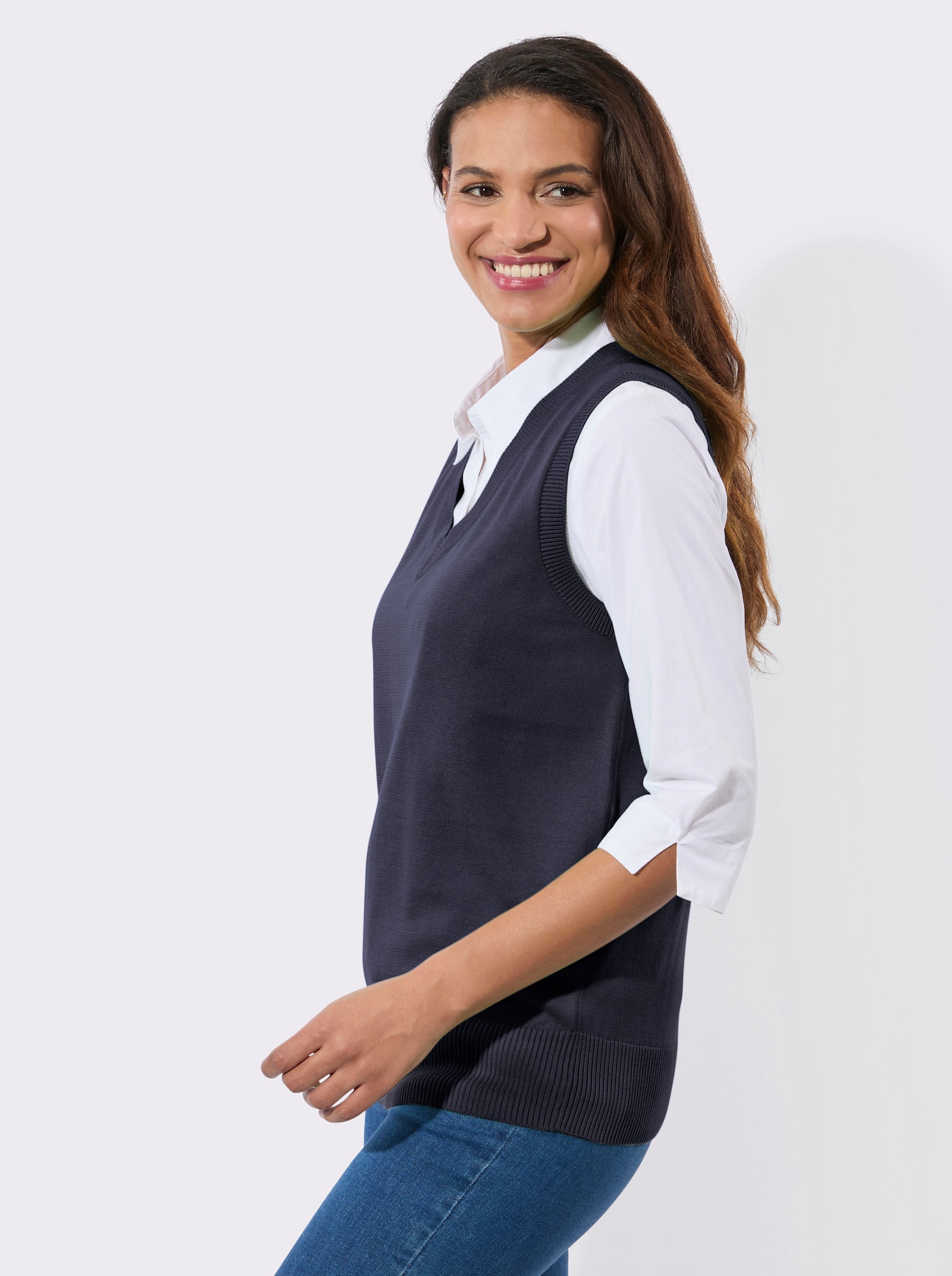 Pullunder mit gerippten Abschlüssen - marine