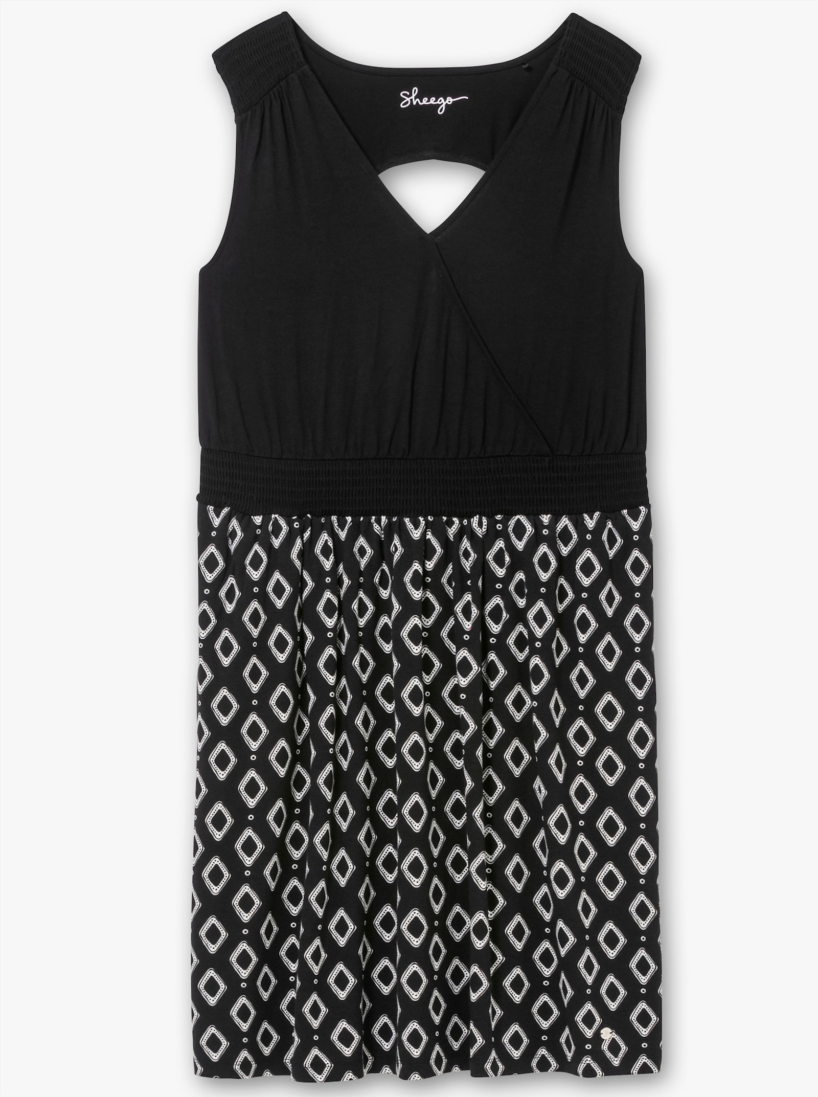 sheego Jerseyjurk met bedrukte rok - zwart/wit