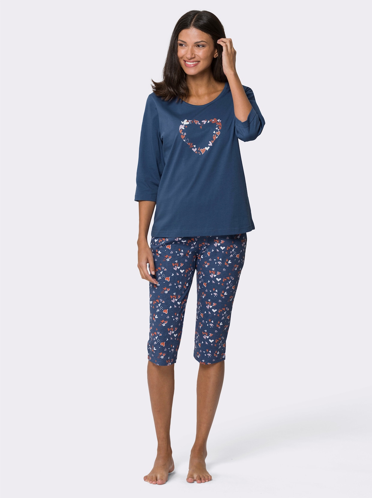 Pyžamo s capri nohavicami - džínsová modrá potlač