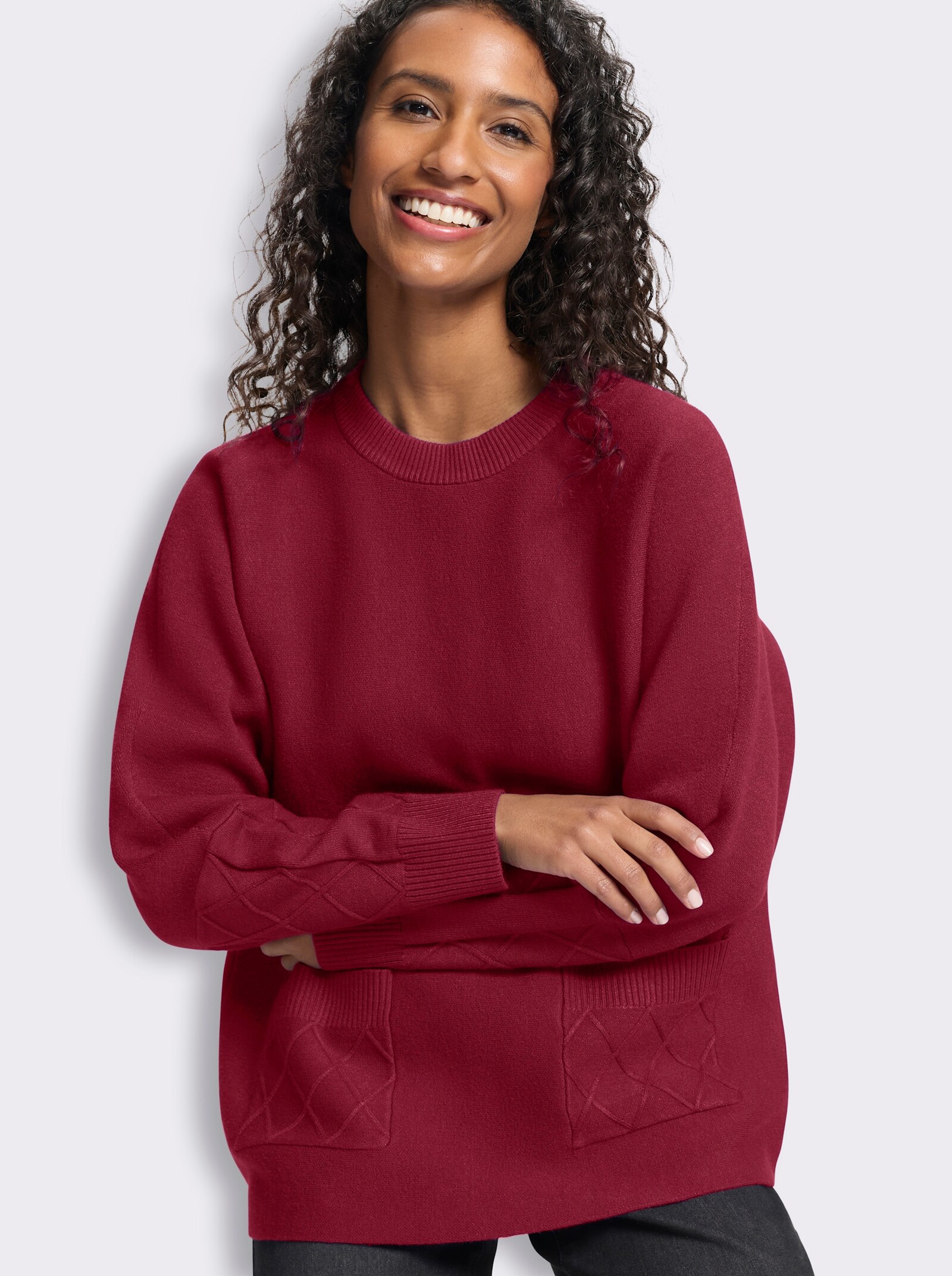 heine Feinstrickpullover mit Taschen - kirsche