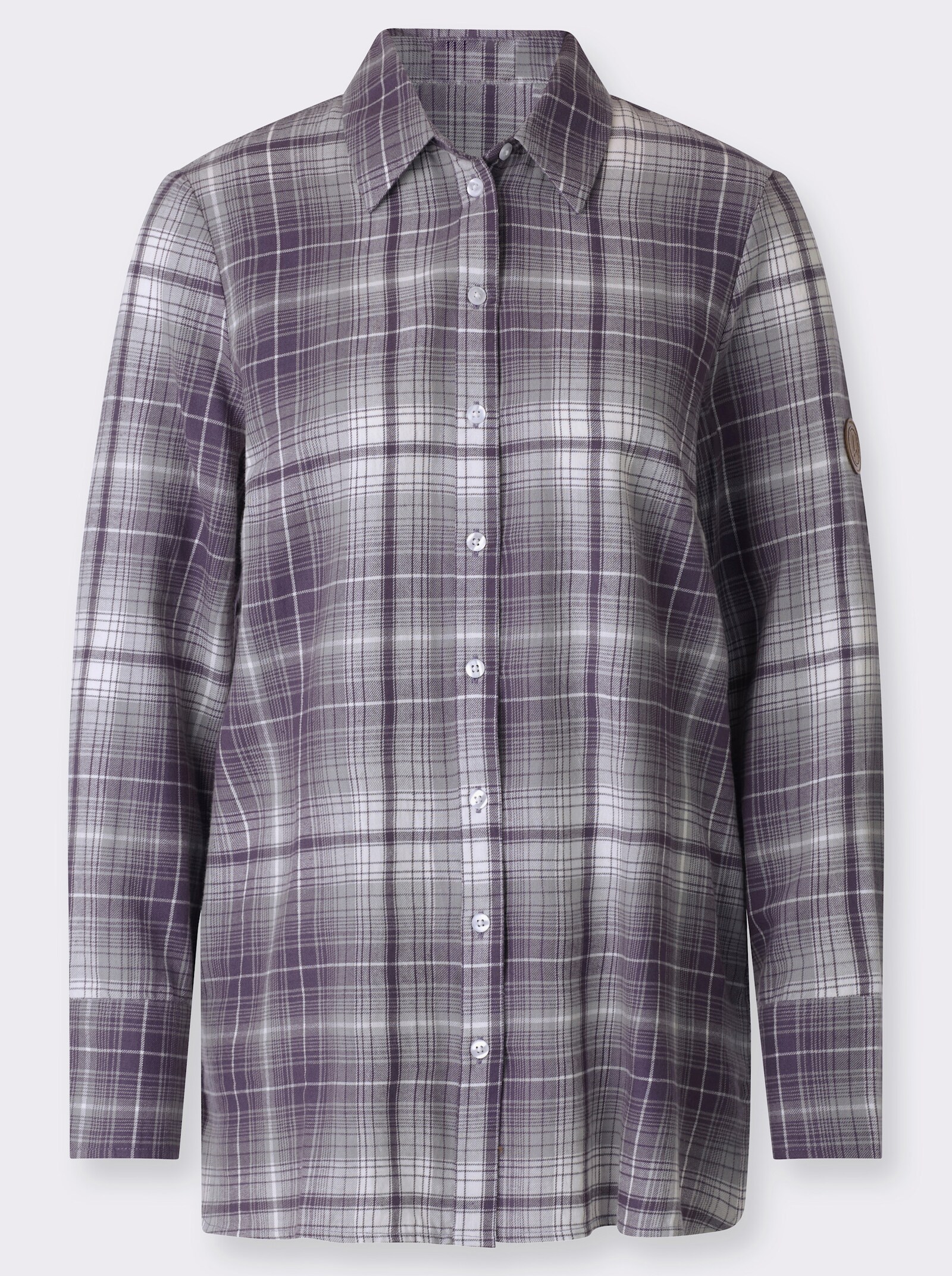 Flanellbluse mit Seitenschlitzen - feige-steingrau-kariert