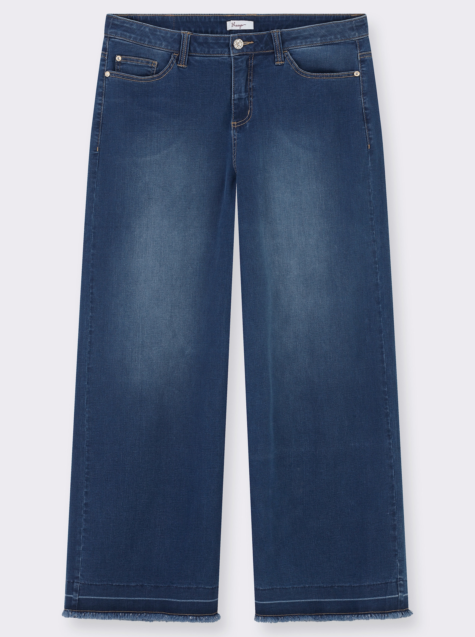 sheego Jeans mit weitem, ausgestelltem Bein - darkblue-stone-washed
