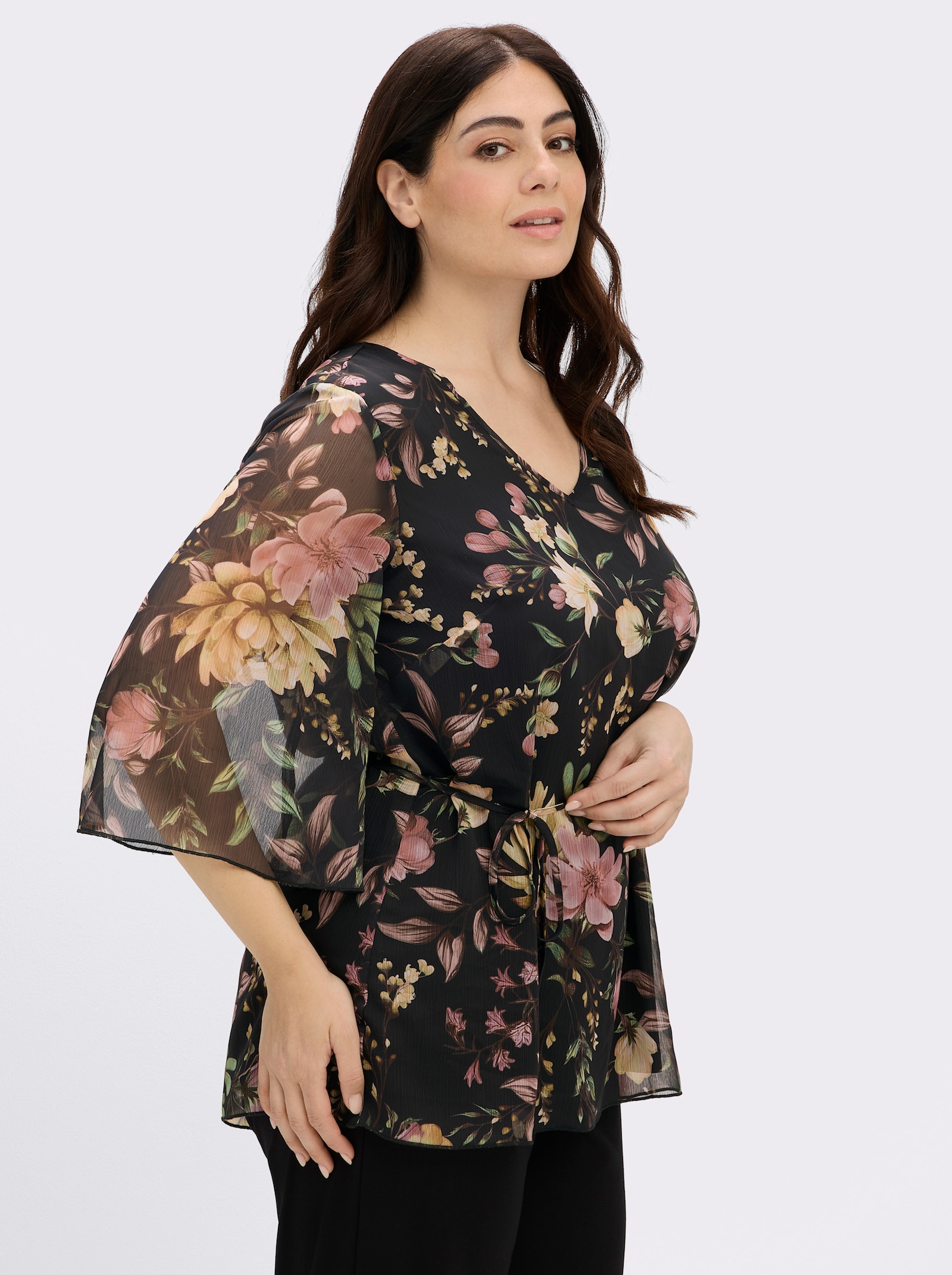 sheego Tunika mit floralem Alloverprint - schwarz-rosenholz-bedruckt