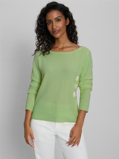heine Pullover mit gestickter Schrift - reseda-ecru-gemustert
