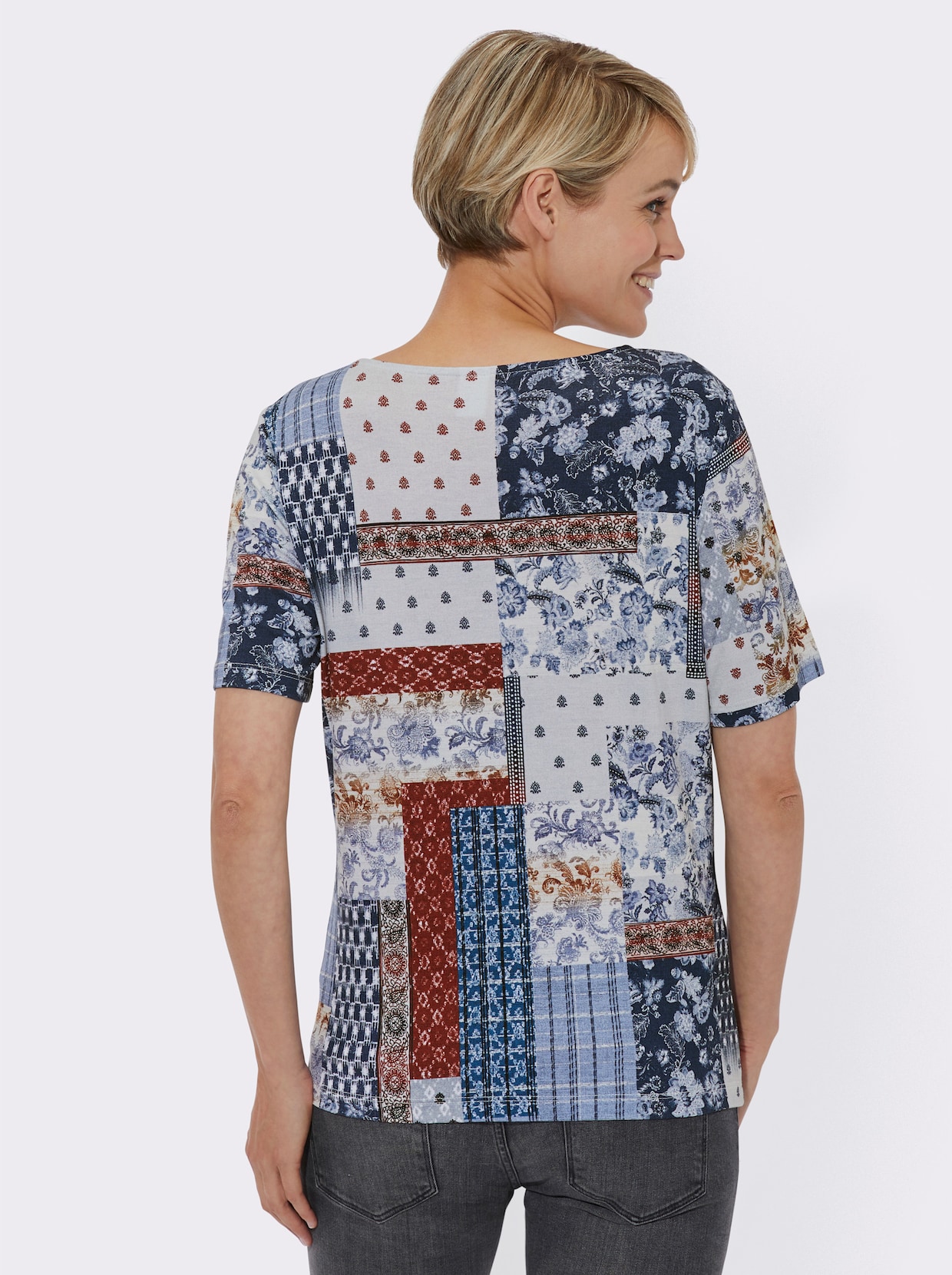 Shirt met korte mouwen - donkerblauw/rood gedessineerd