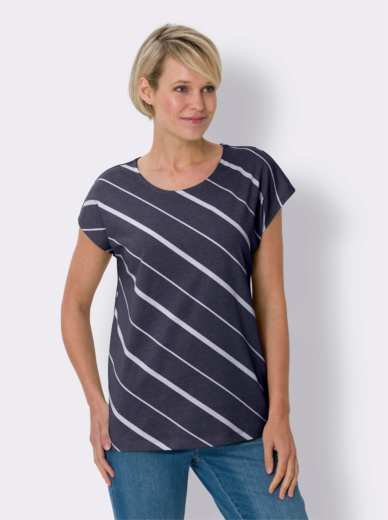 Shirt met korte mouwen - marine/wit gestreept