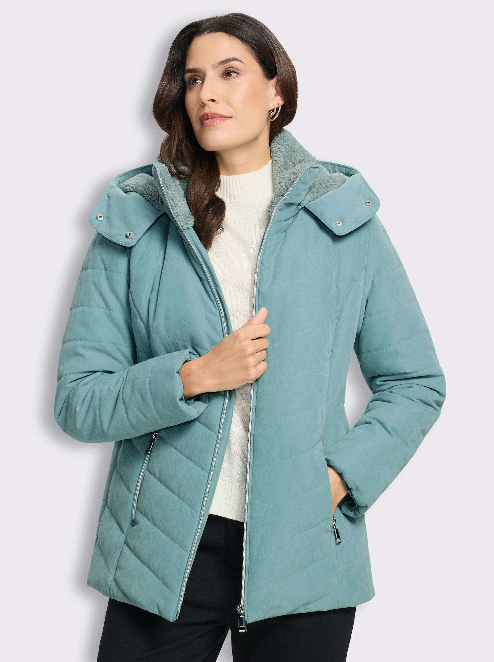Steppjacke mit Teddyfleece-Futter - jade