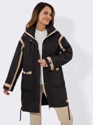 Gewatteerde jas in lang model - zwart/camel