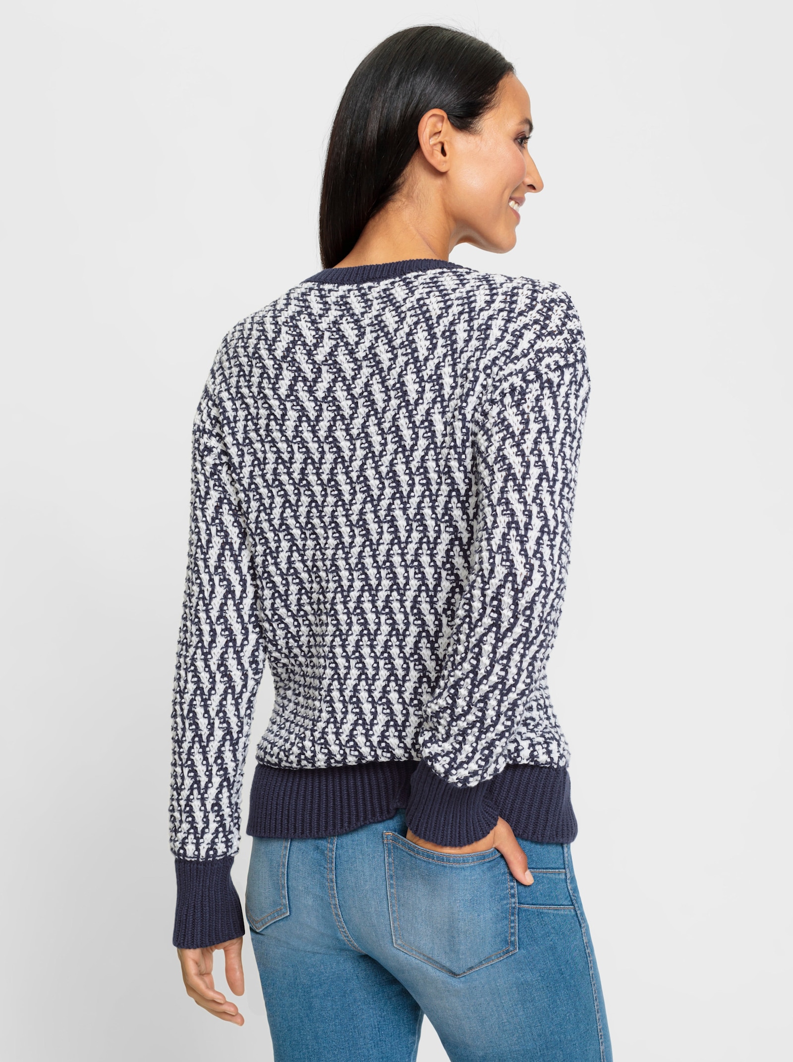 heine Langarm-Pullover in zweifarbiger Optik - marine-ecru-gemustert